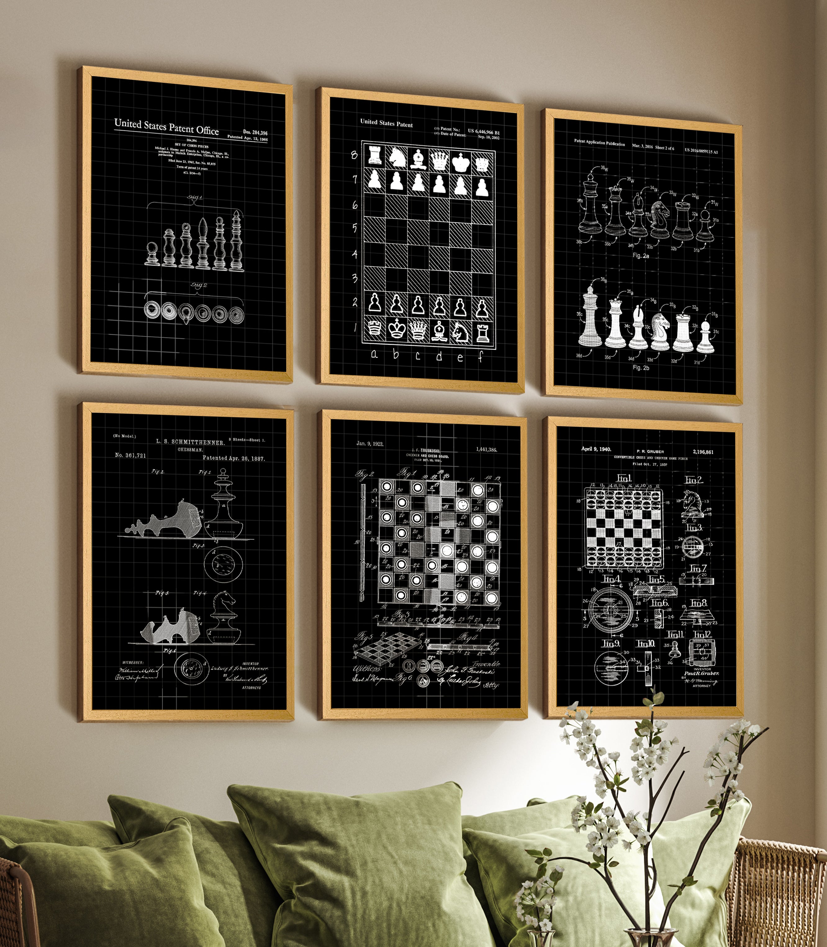 Set of 6 Chess Board Patent Wall Art Prints