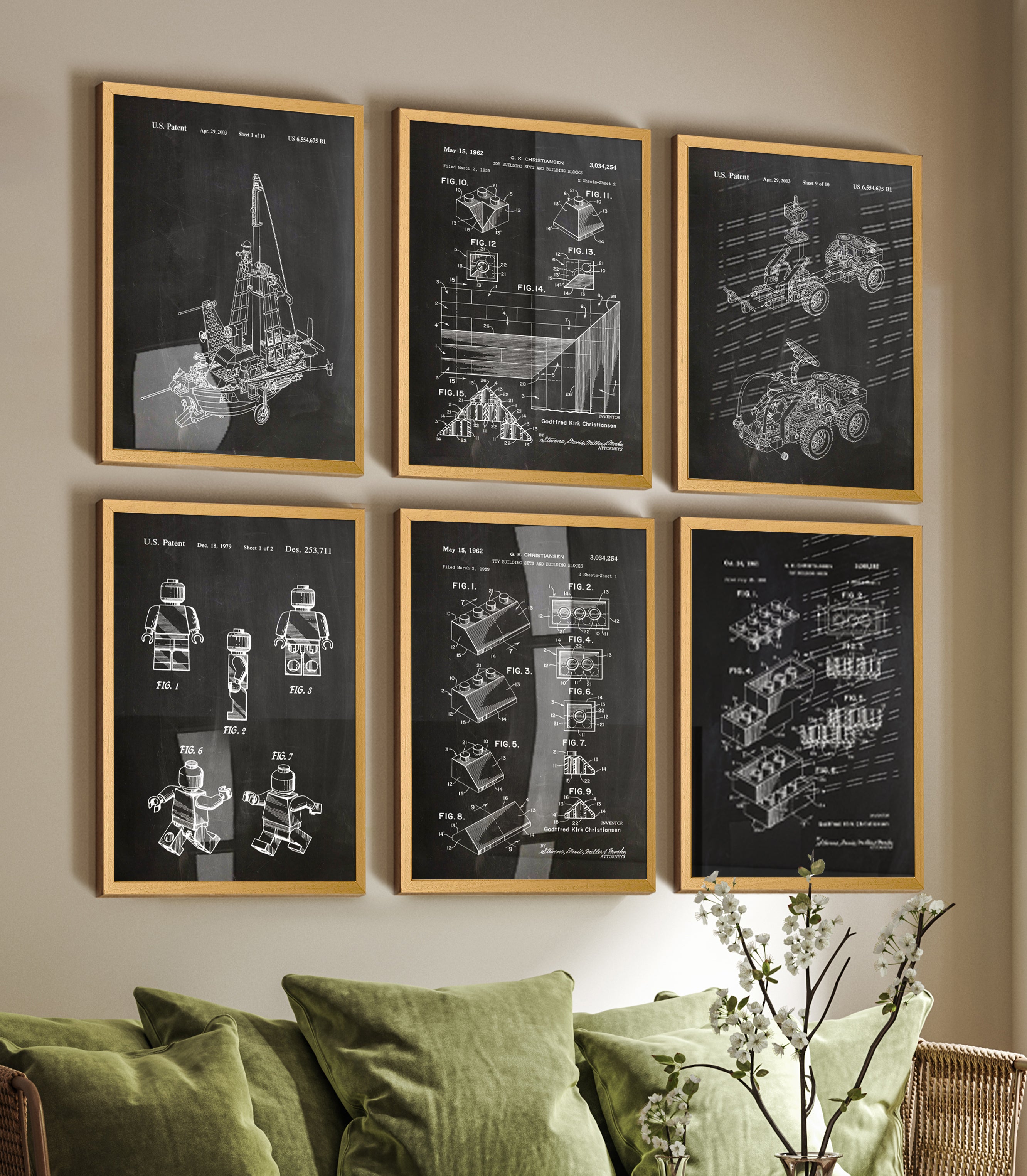 Set of 6 Lego Brick Toy Patent Prints