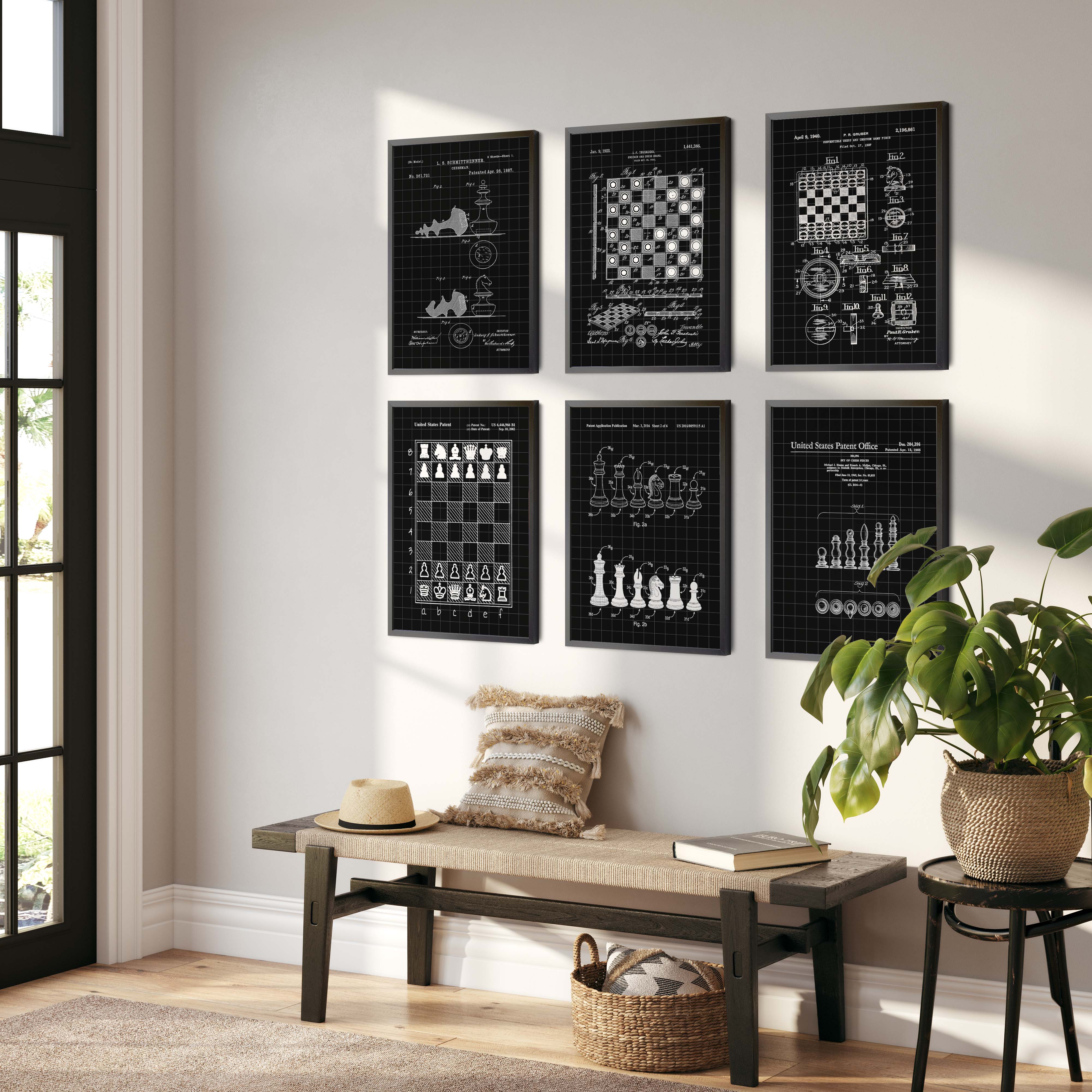 Set of 6 Chess Board Patent Wall Art Prints