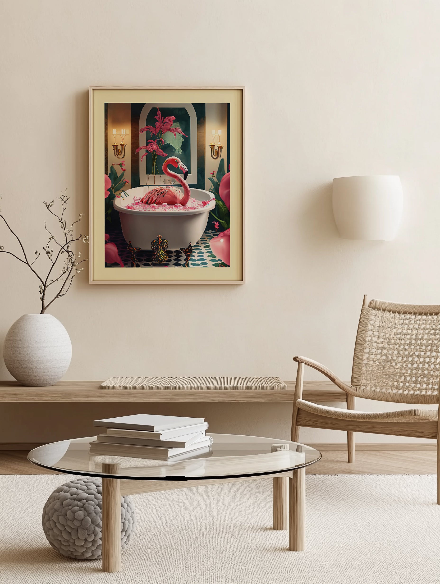 Whimsical Pink Flamingo Bathtub Art