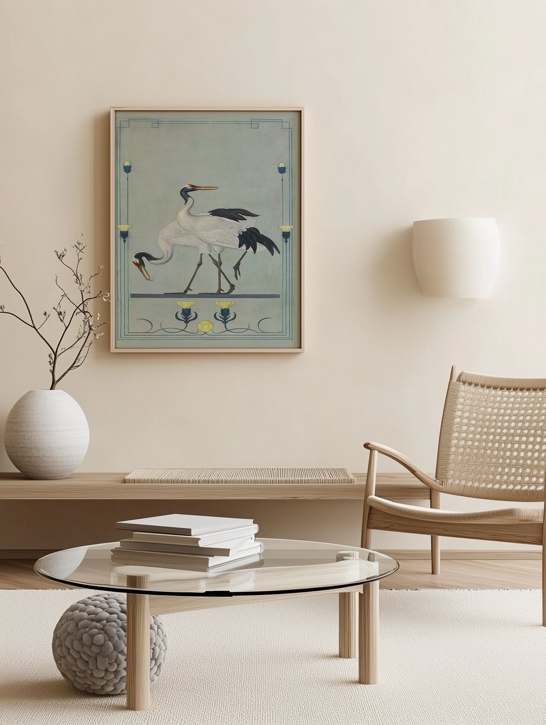 Japanese Cranes Green Painting 1899