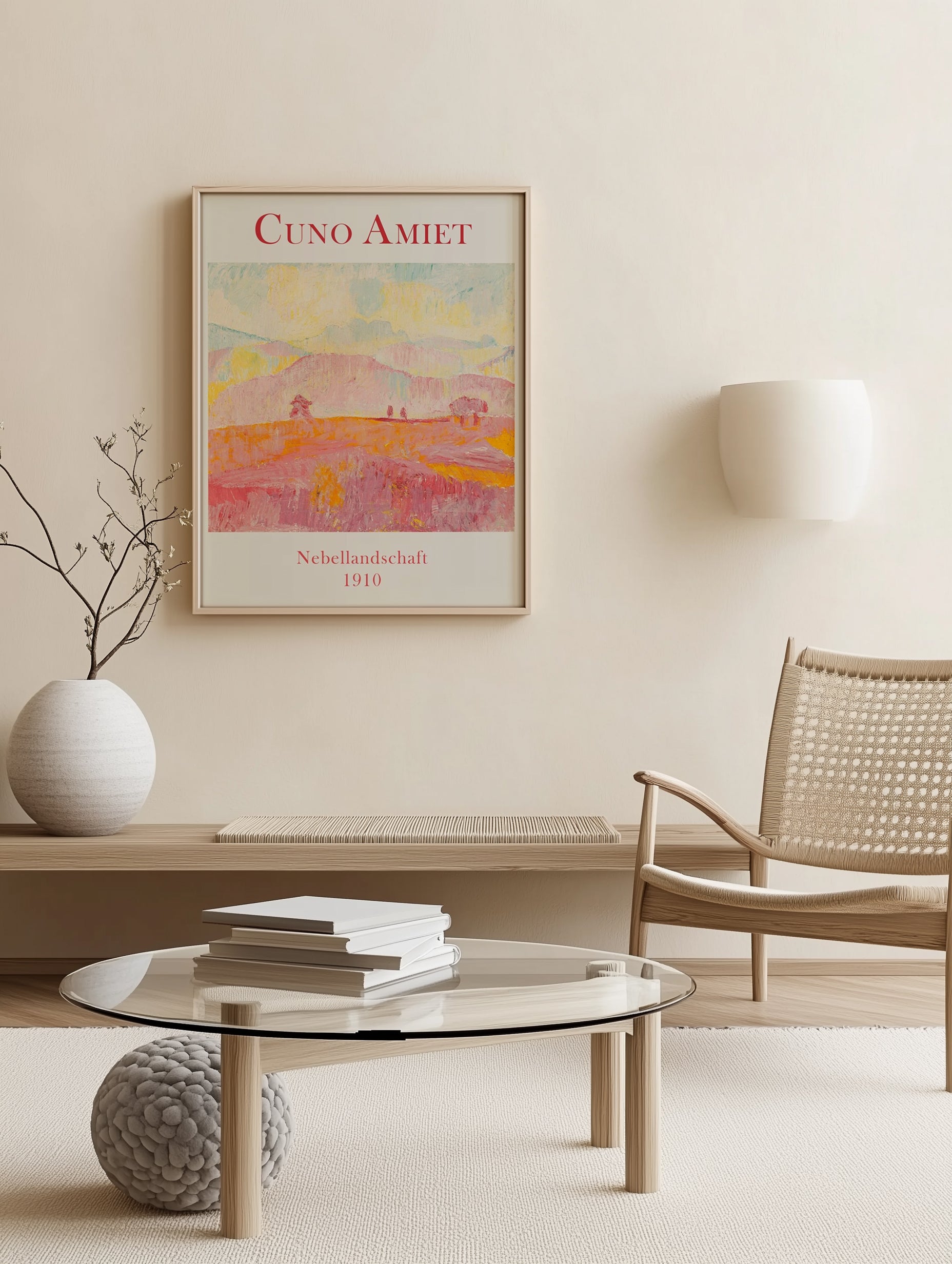 Rosa neblige Landschaftsmalerei Kunstdruck