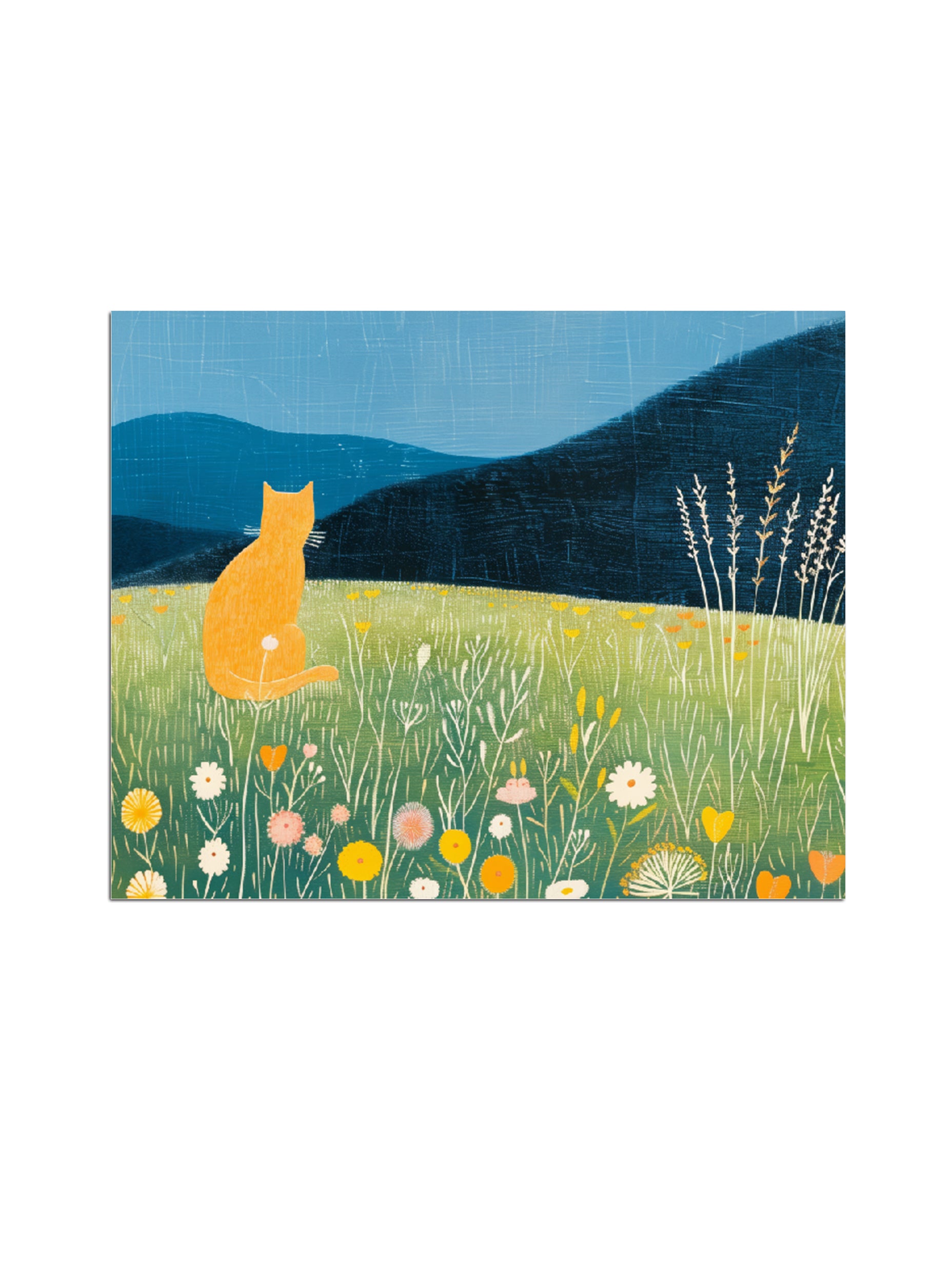 Katze im Wildblumenfeld Druck