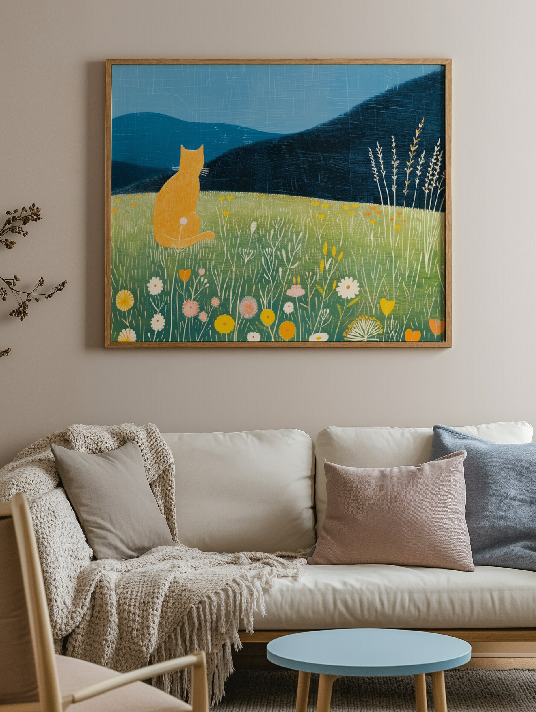 Katze im Wildblumenfeld Druck
