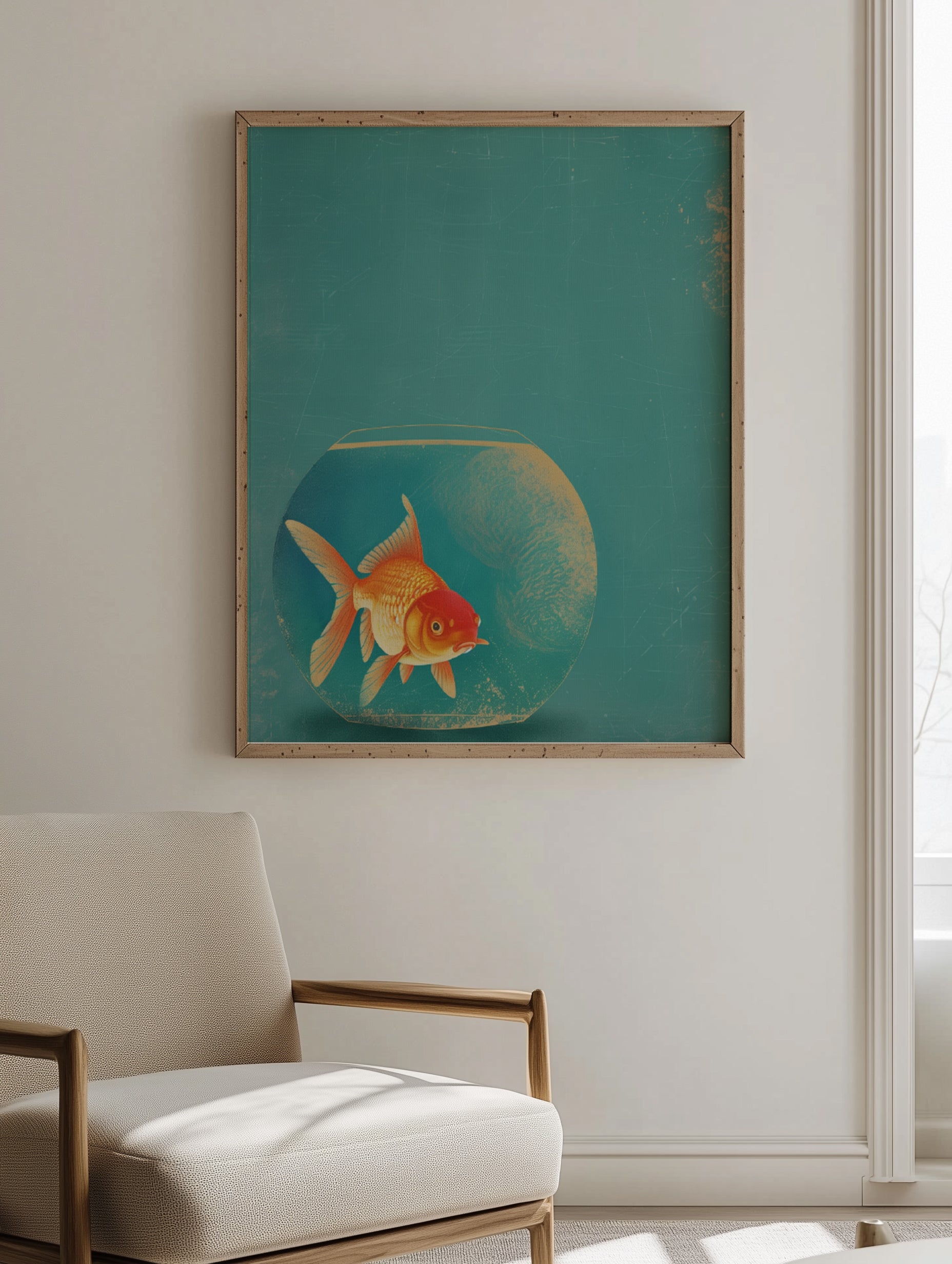 Poisson doré dans un bol bleu