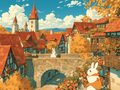 Storybook Autumn Village Print