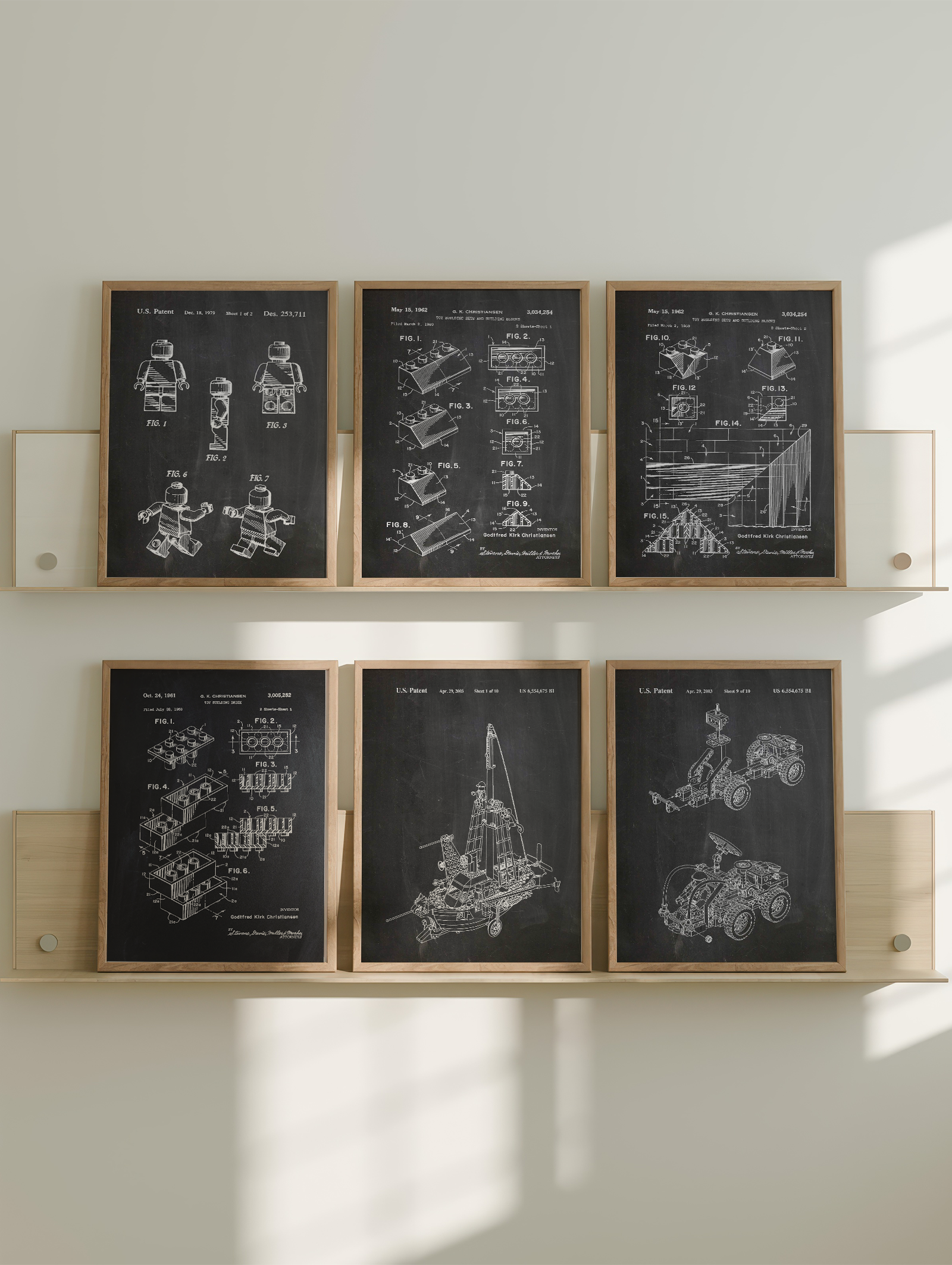 Set of 6 Lego Brick Toy Patent Prints