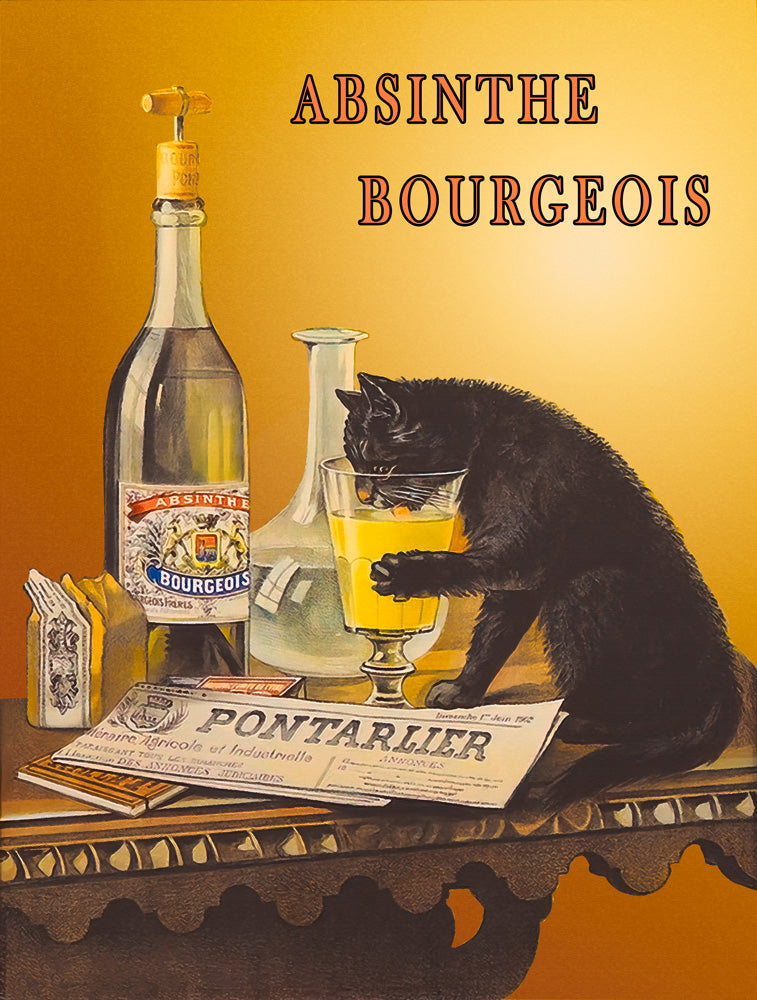 Vintage Absinthe Bourgeois Black Cat Poster