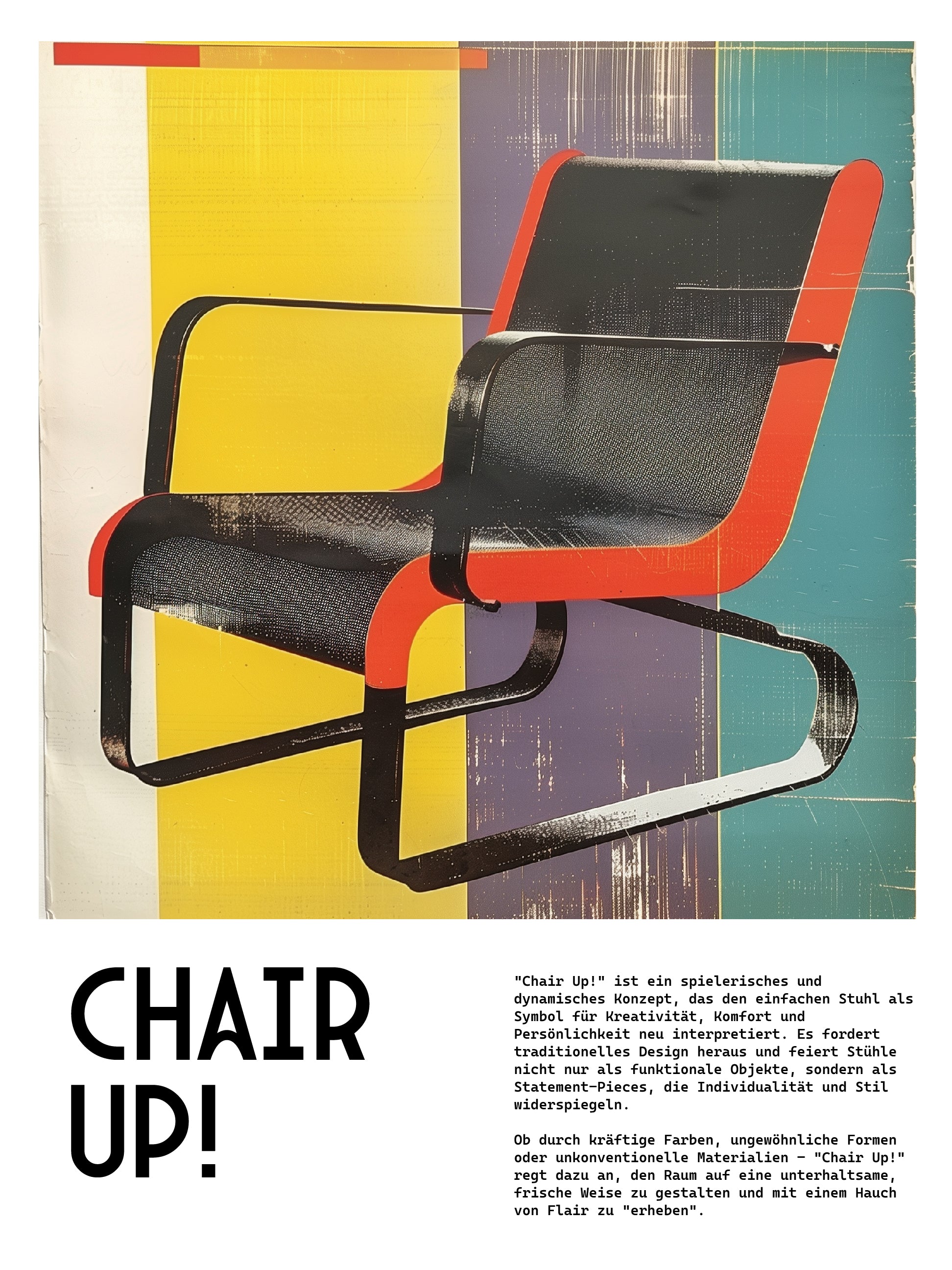 Chair Up! Poster – Bauhaus-Inspired Graphic of Modernist Armchair in Bold Color Blocks Print