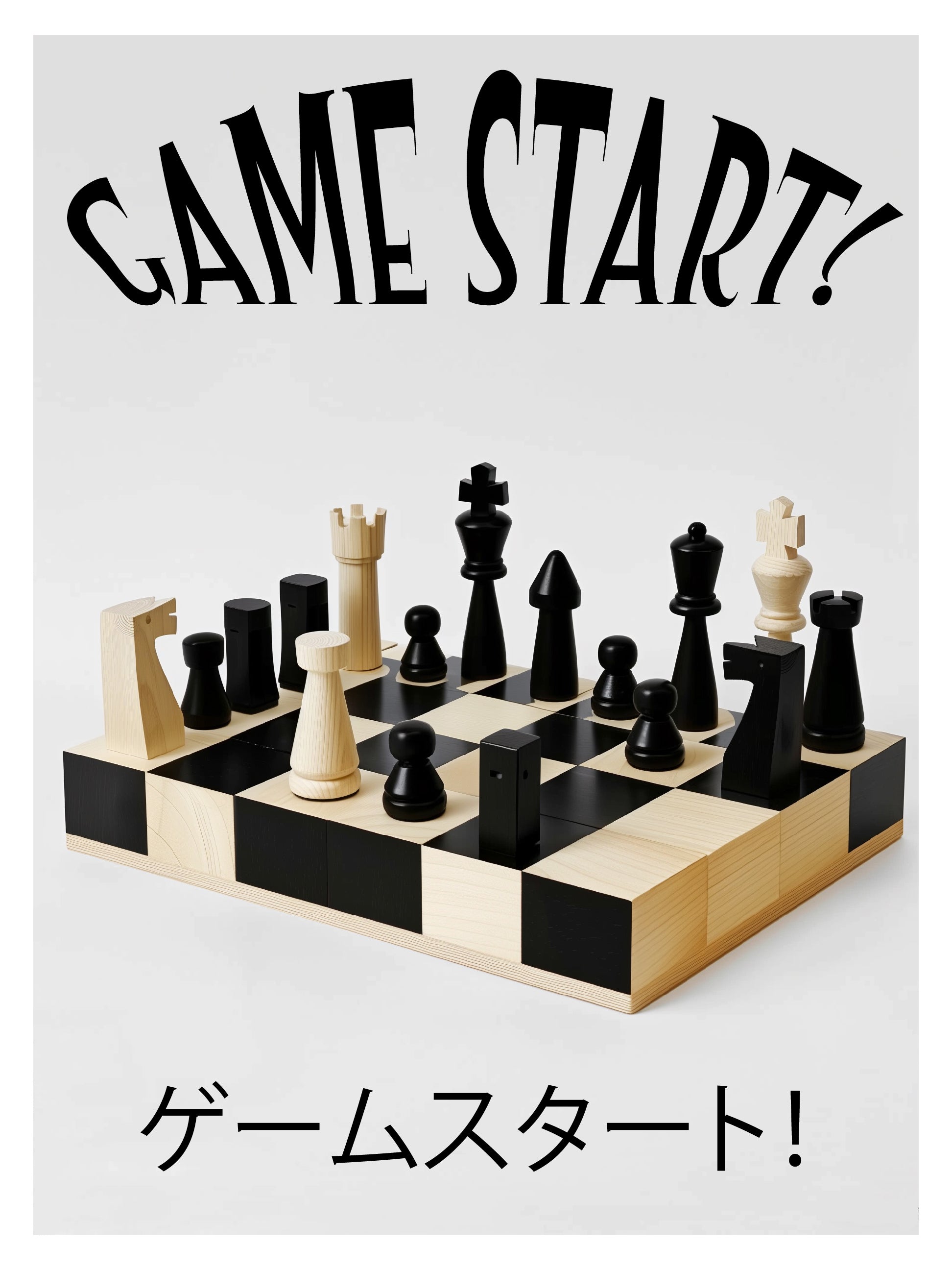 Game Start! Poster – Modern Chessboard Bauhaus Art Print with Typography – Minimalist Strategy Decor