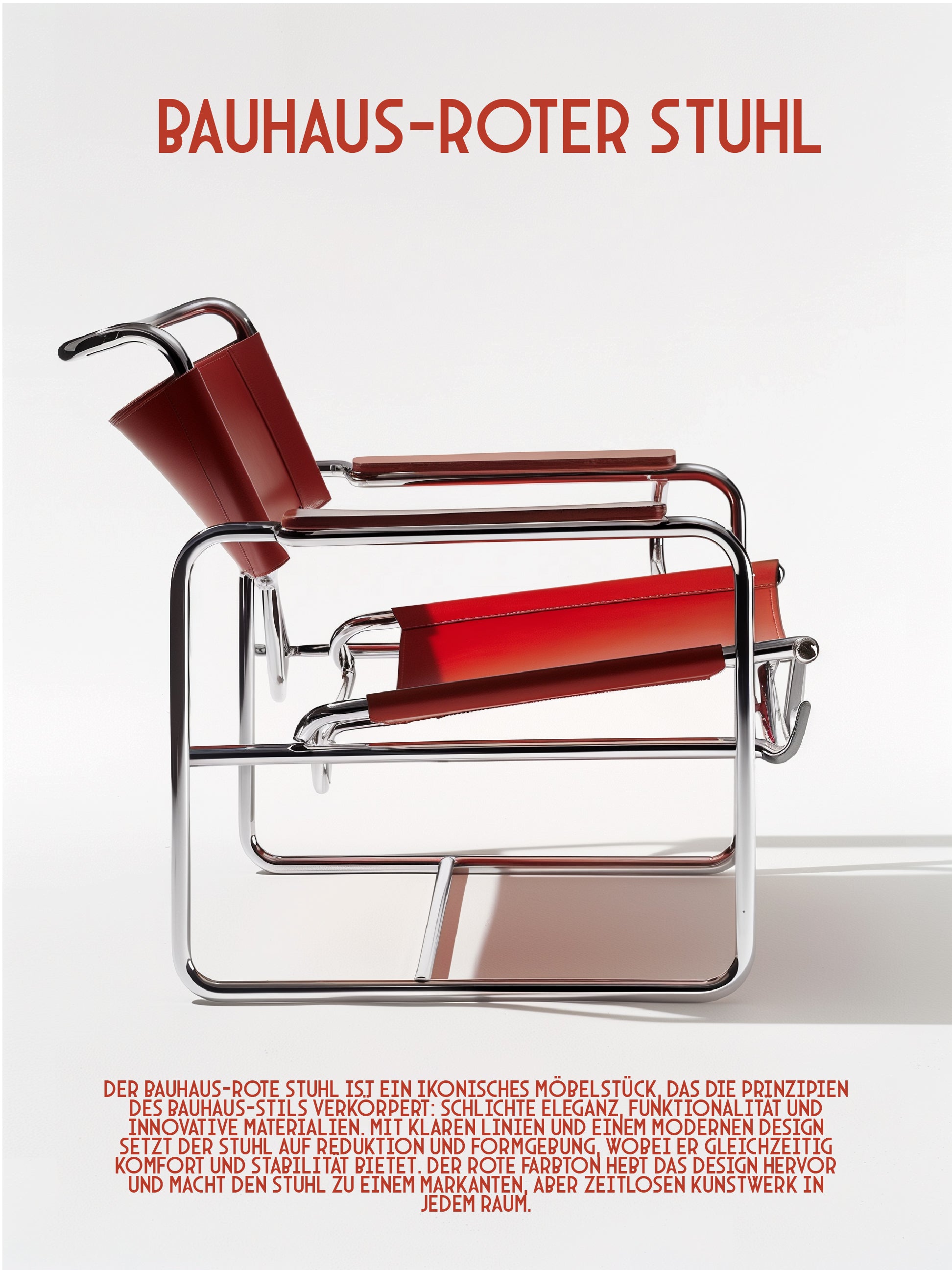 Bauhaus Red Chair Poster – Minimalist Modernist Furniture Wall Art – Iconic Design Print