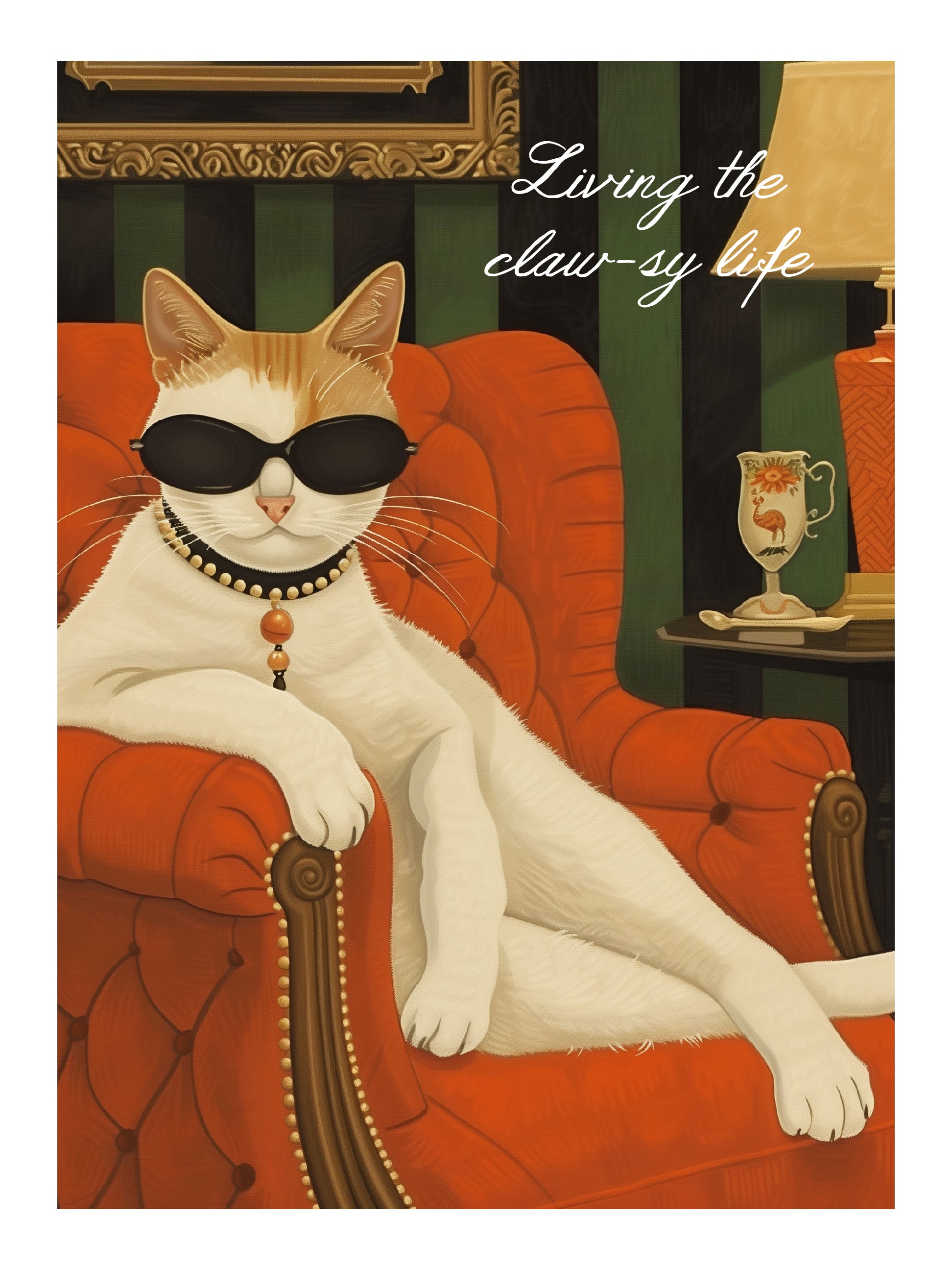 Living the Claw-sy Life – Sophisticated Cat Wall Art Print – Luxe Feline Poster