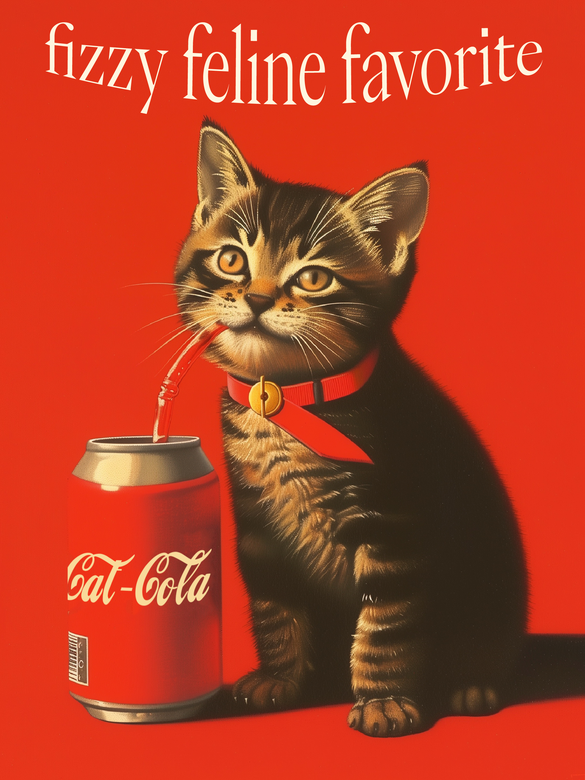 Fizzy Feline Favorite Poster – Cute Kitten with Cat-Cola Soda Can