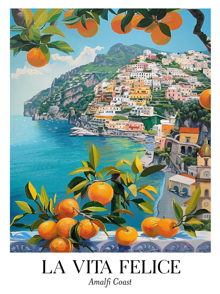 Amalfi Coast Vibrant Citrus and Village Print