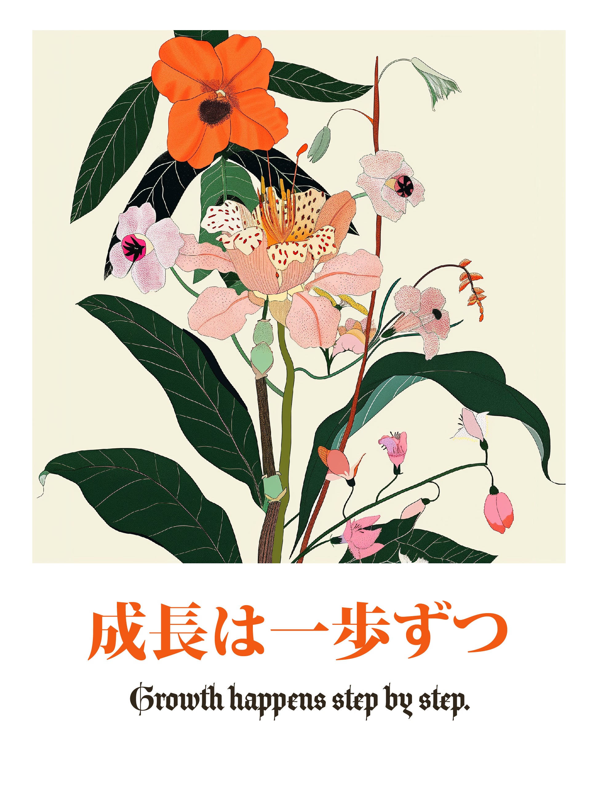 Botanical Wall Art – Japanese Calligraphy Floral Poster Print