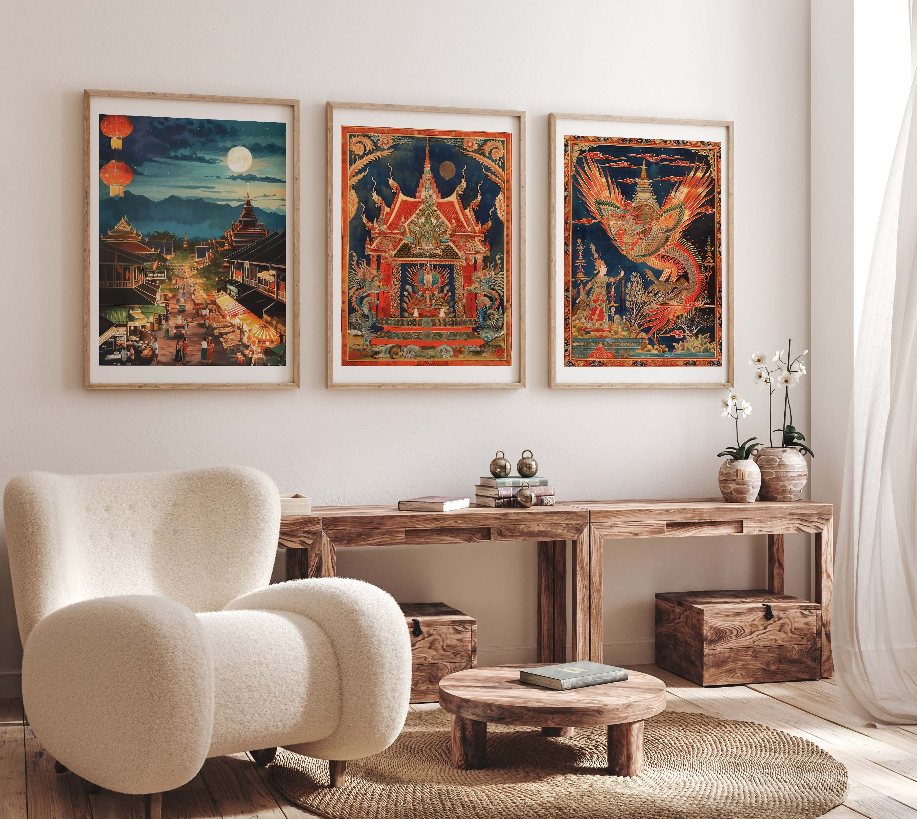 Thai Mythology Temple Art Set of 3 Print