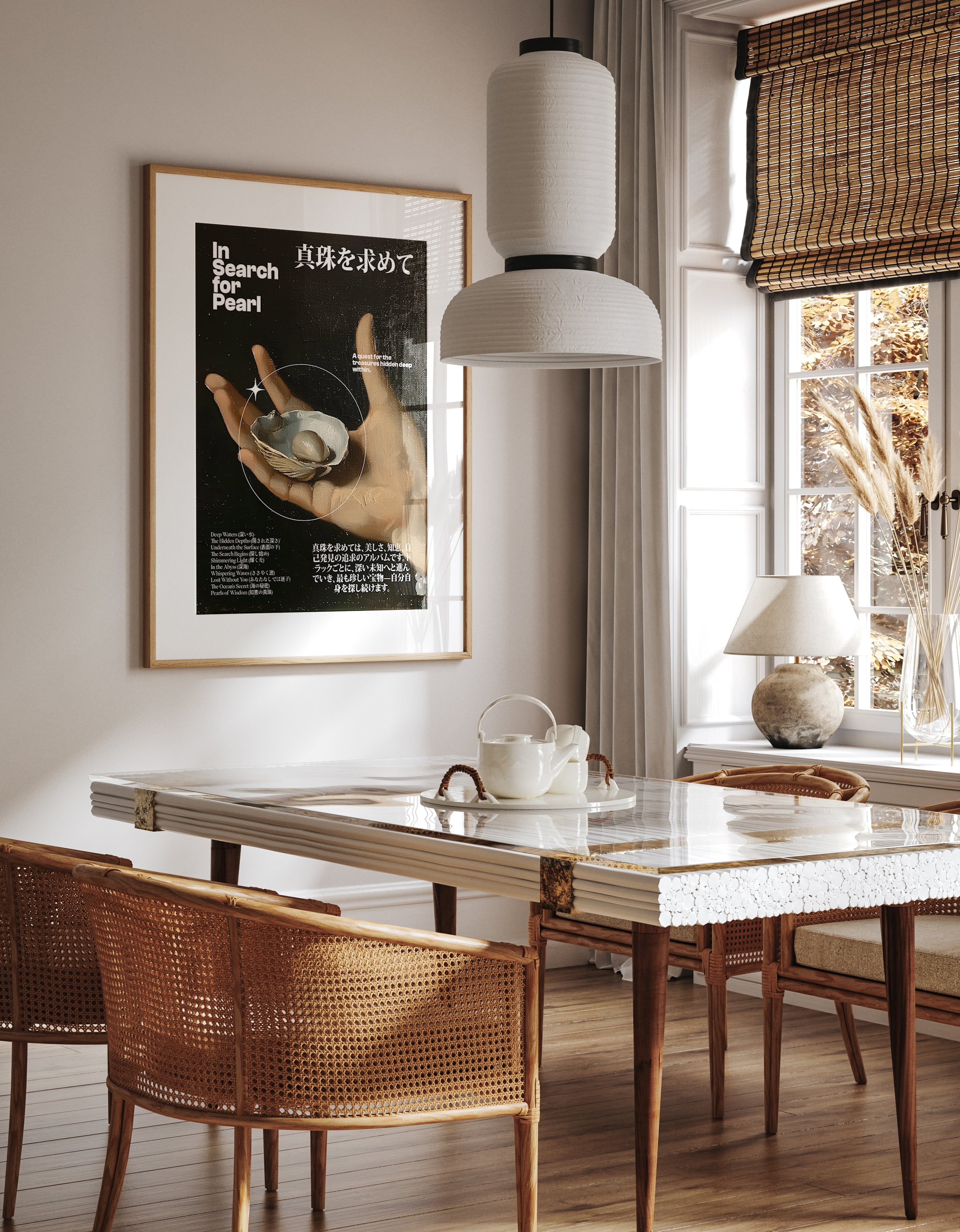 In Search for Pearl Poster – Surreal Hand and Ocean Shell Art Print