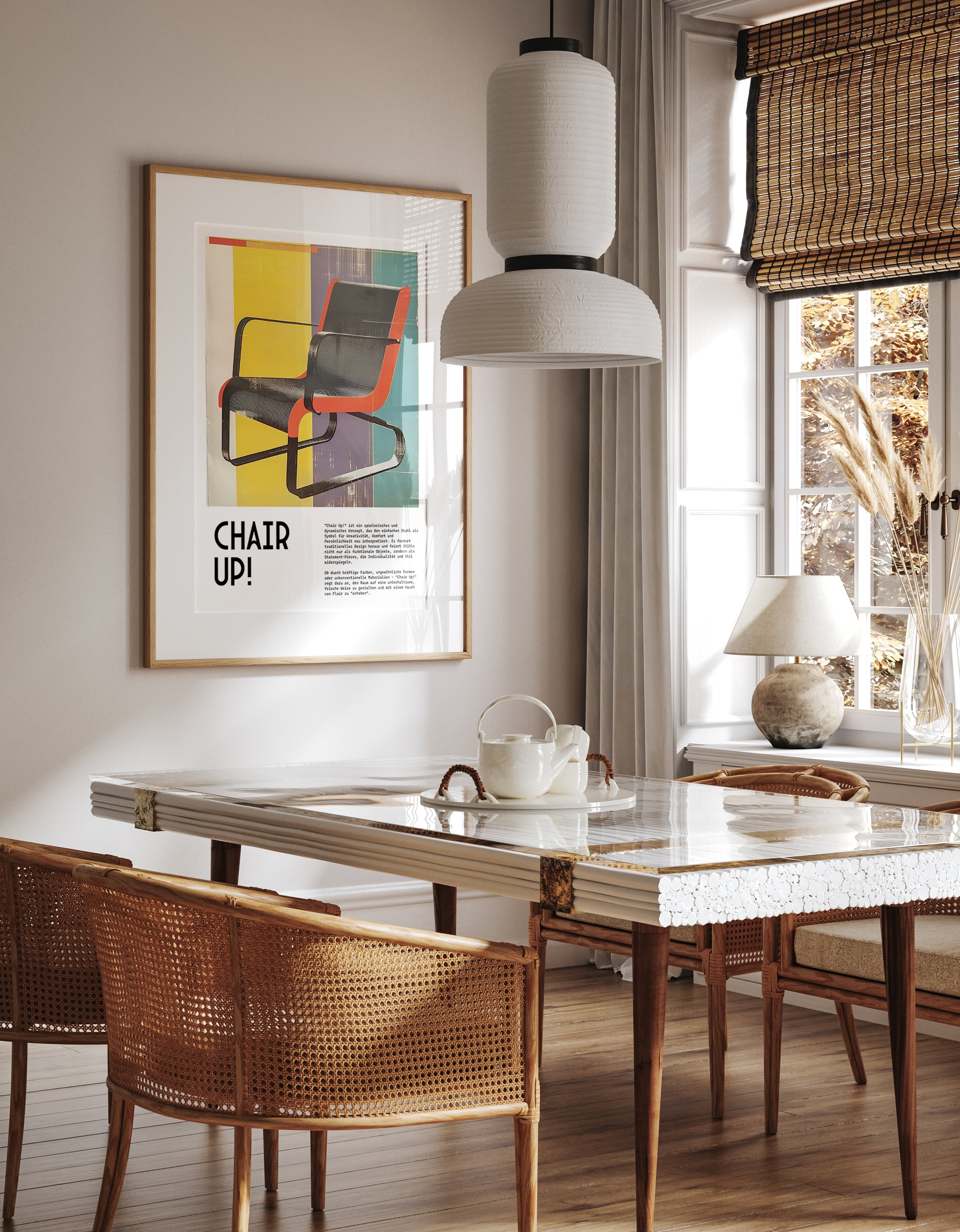 Chair Up! Poster – Bauhaus-Inspired Graphic of Modernist Armchair in Bold Color Blocks Print