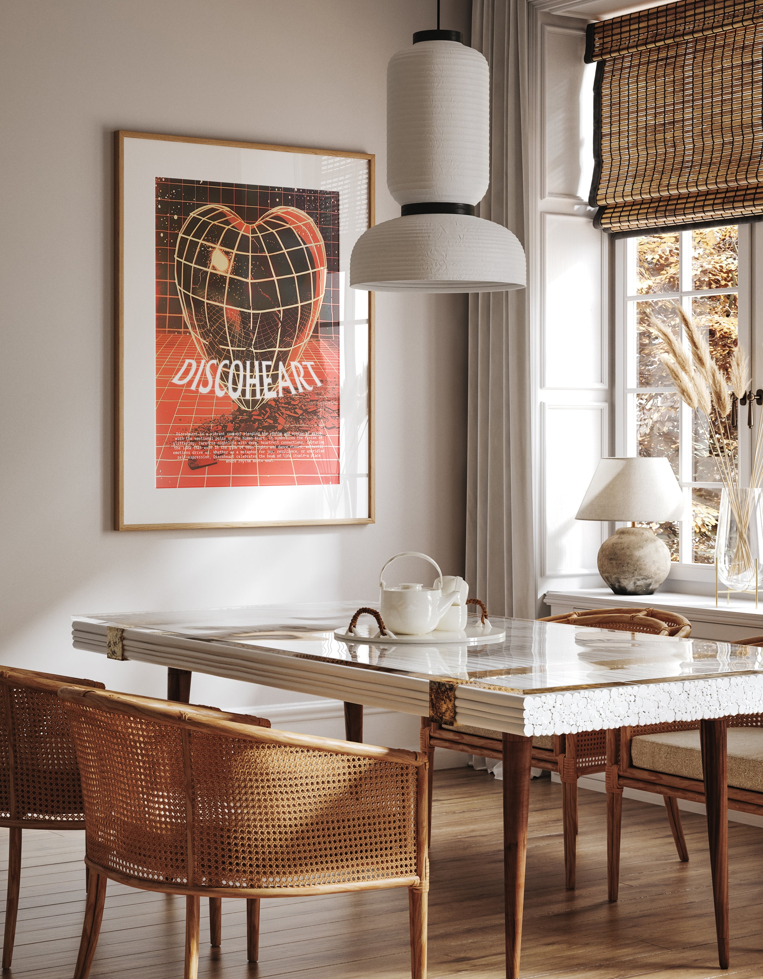 Discoheart Wall Art – Retro Grid Heart Print – Emotional Neon Poster