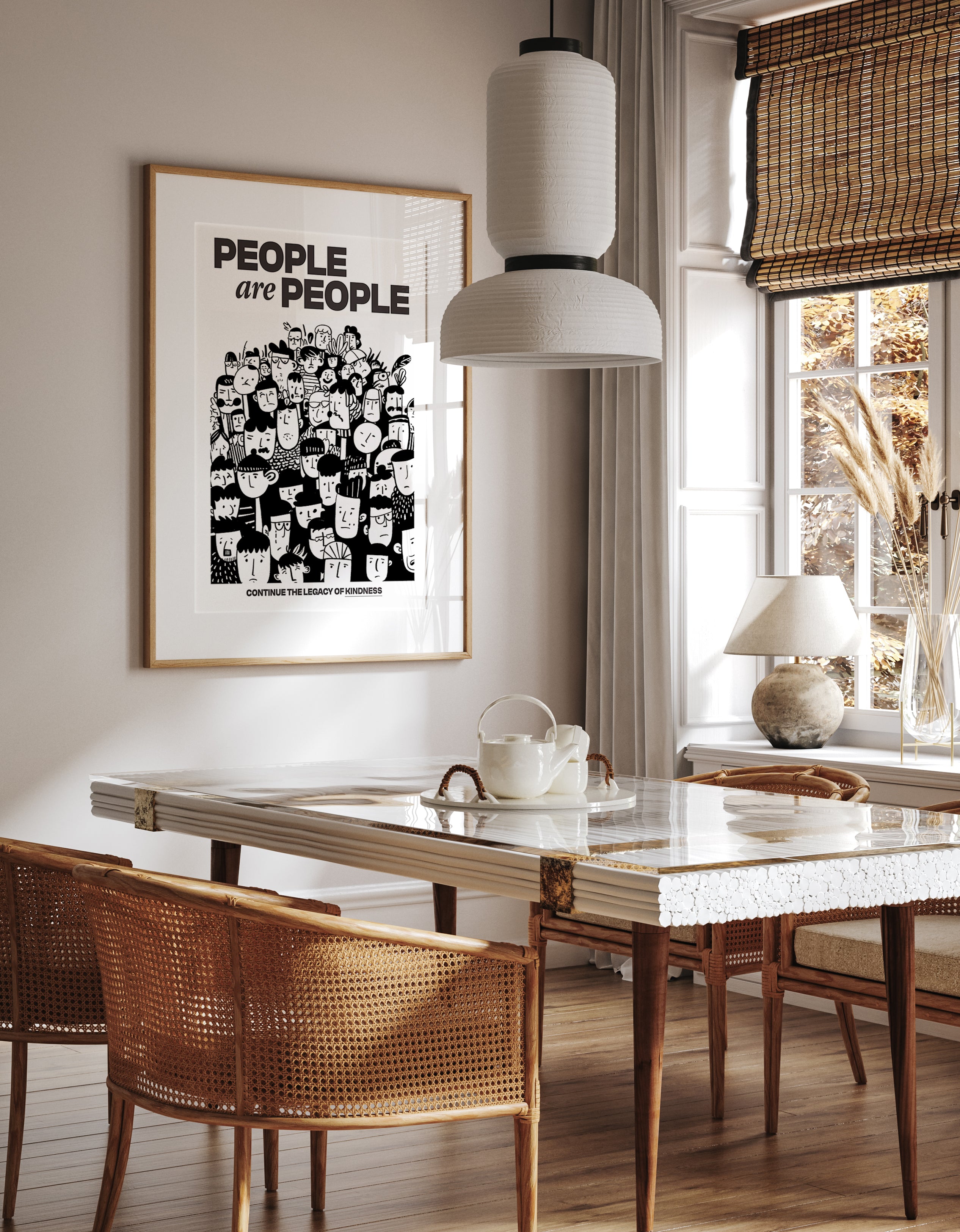 People Are People Poster – Bold Unity-Inspired Black and White Art Print