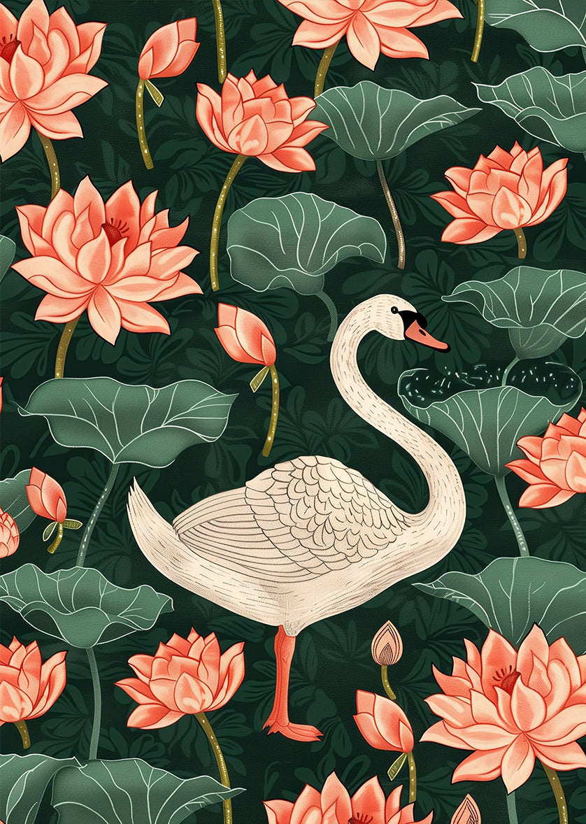 Swan and Lotus Artwork Print