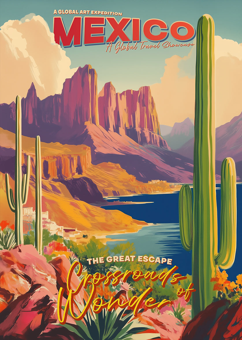 Mexico Cactus Desert Canyon Coastal Travel Poster Print