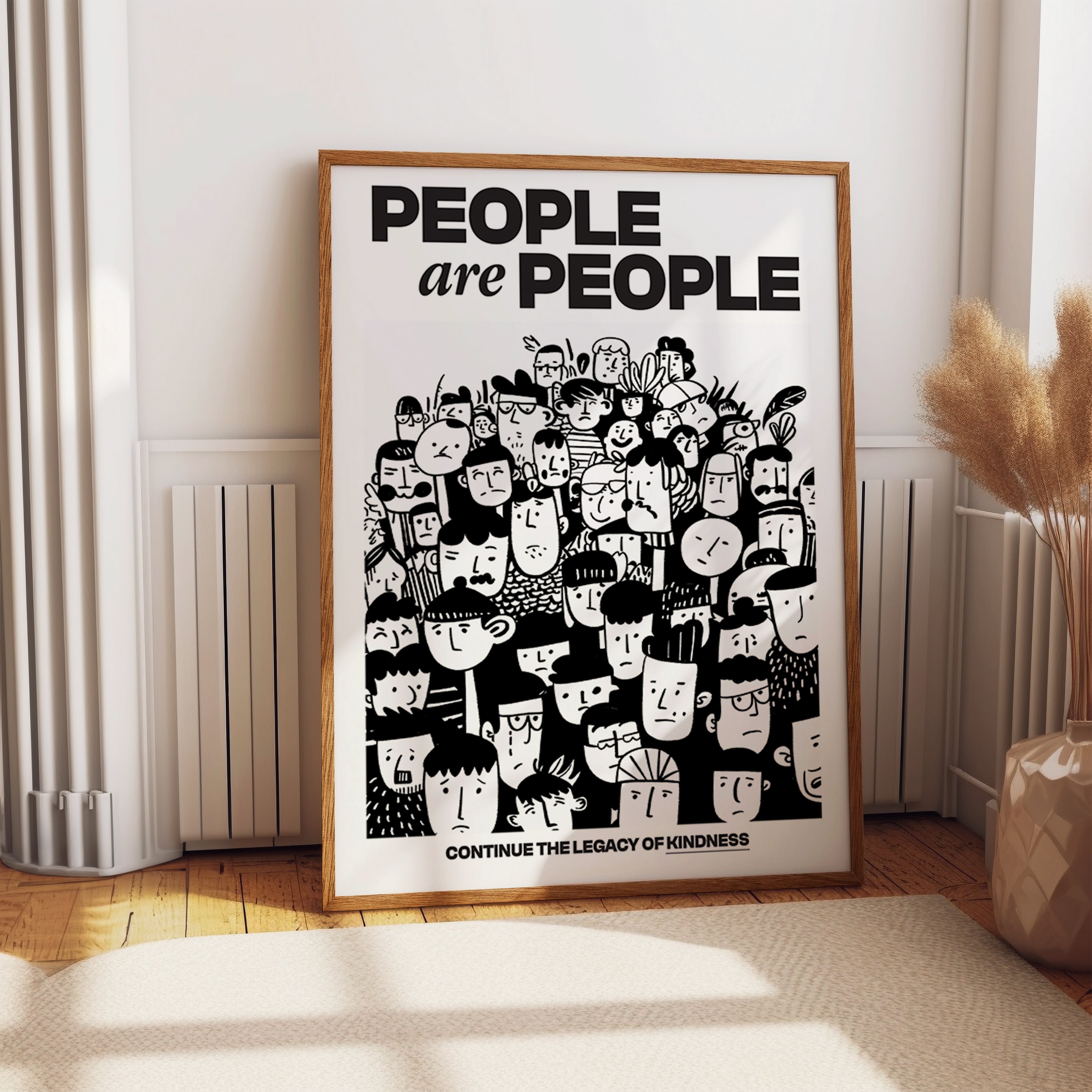 People Are People Poster – Bold Unity-Inspired Black and White Art Print