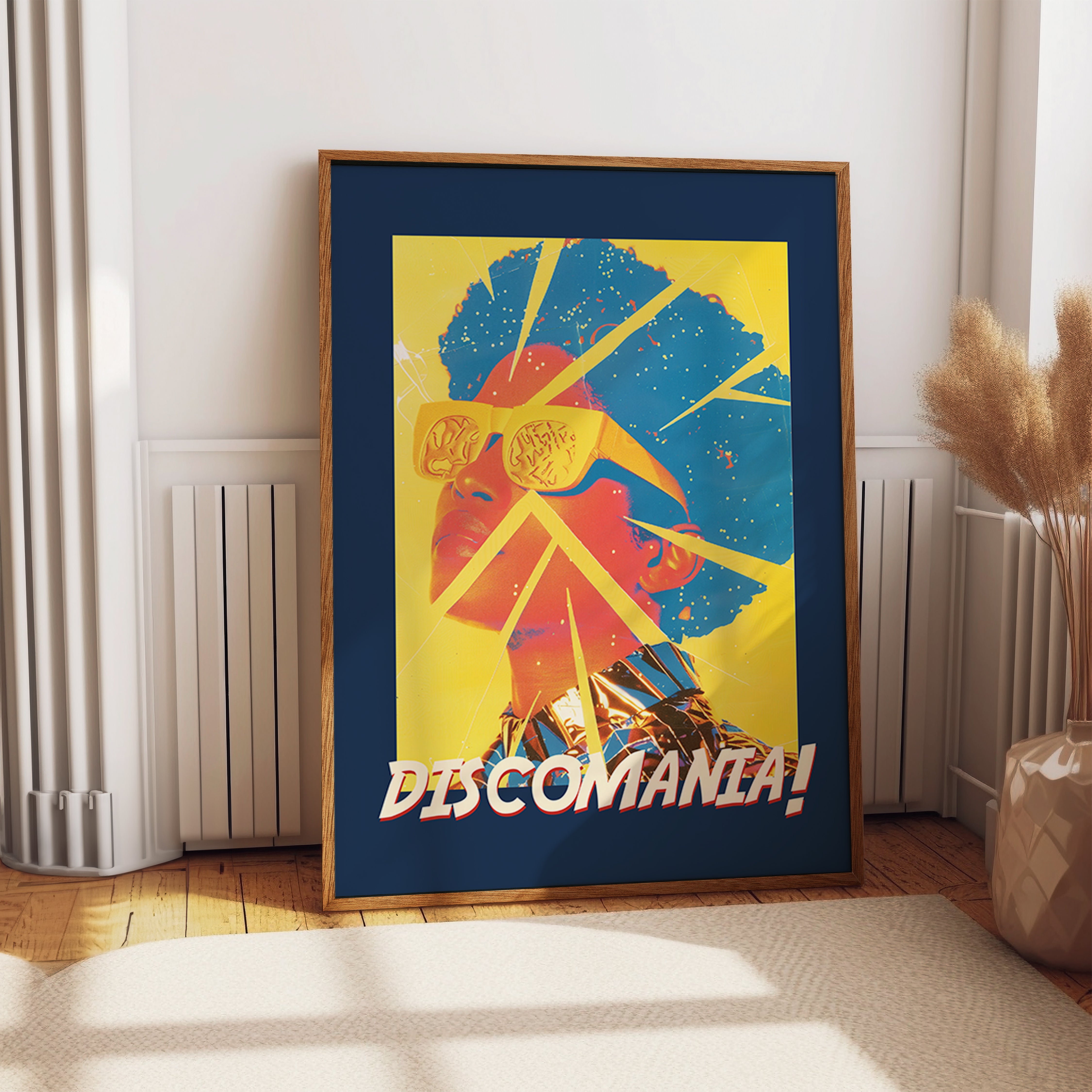 Discomania Wall Art – Retro Pop Culture Poster – Bold Neon Statement Print