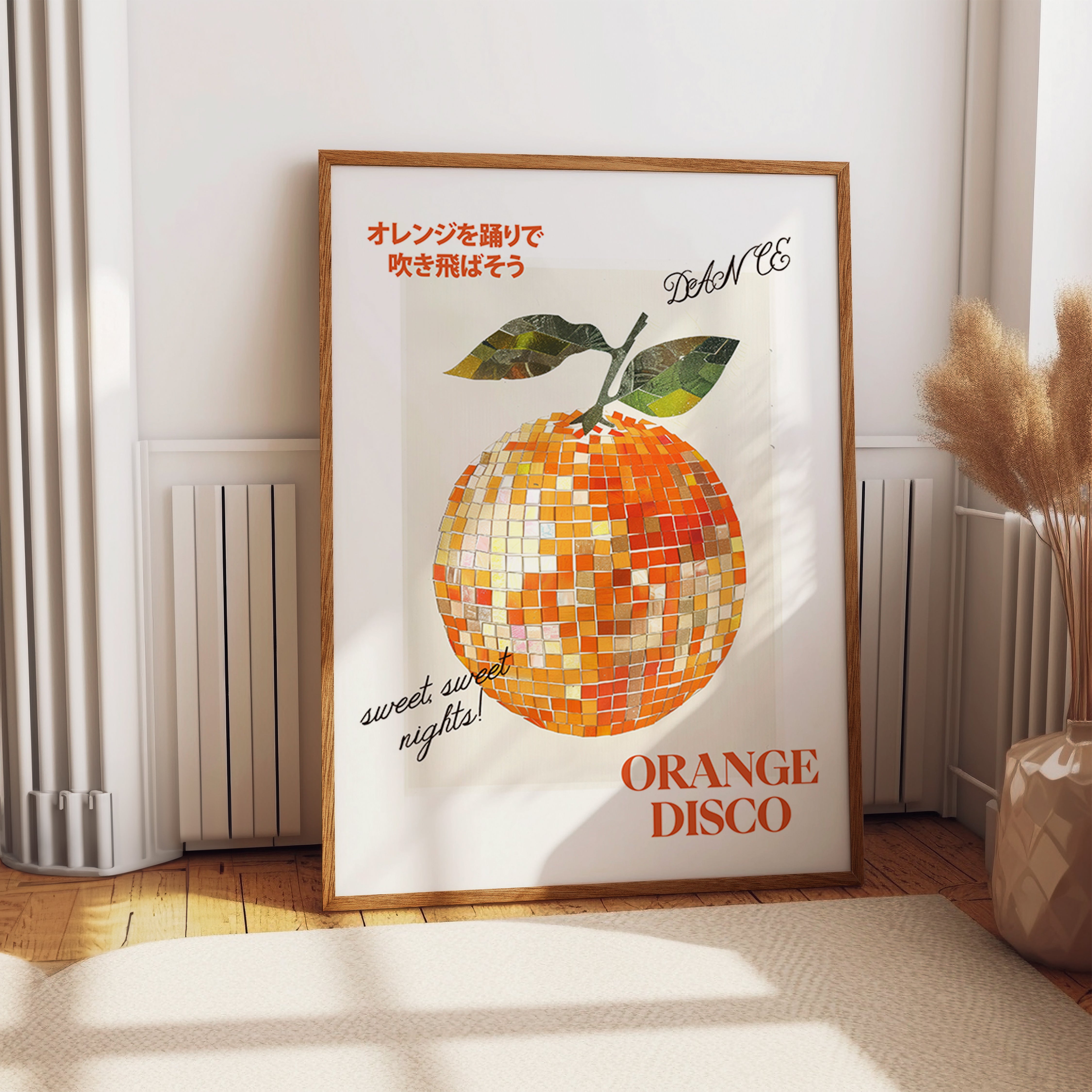 Orange Disco Wall Art – Mosaic-Style Citrus Poster – Retro Minimal Print