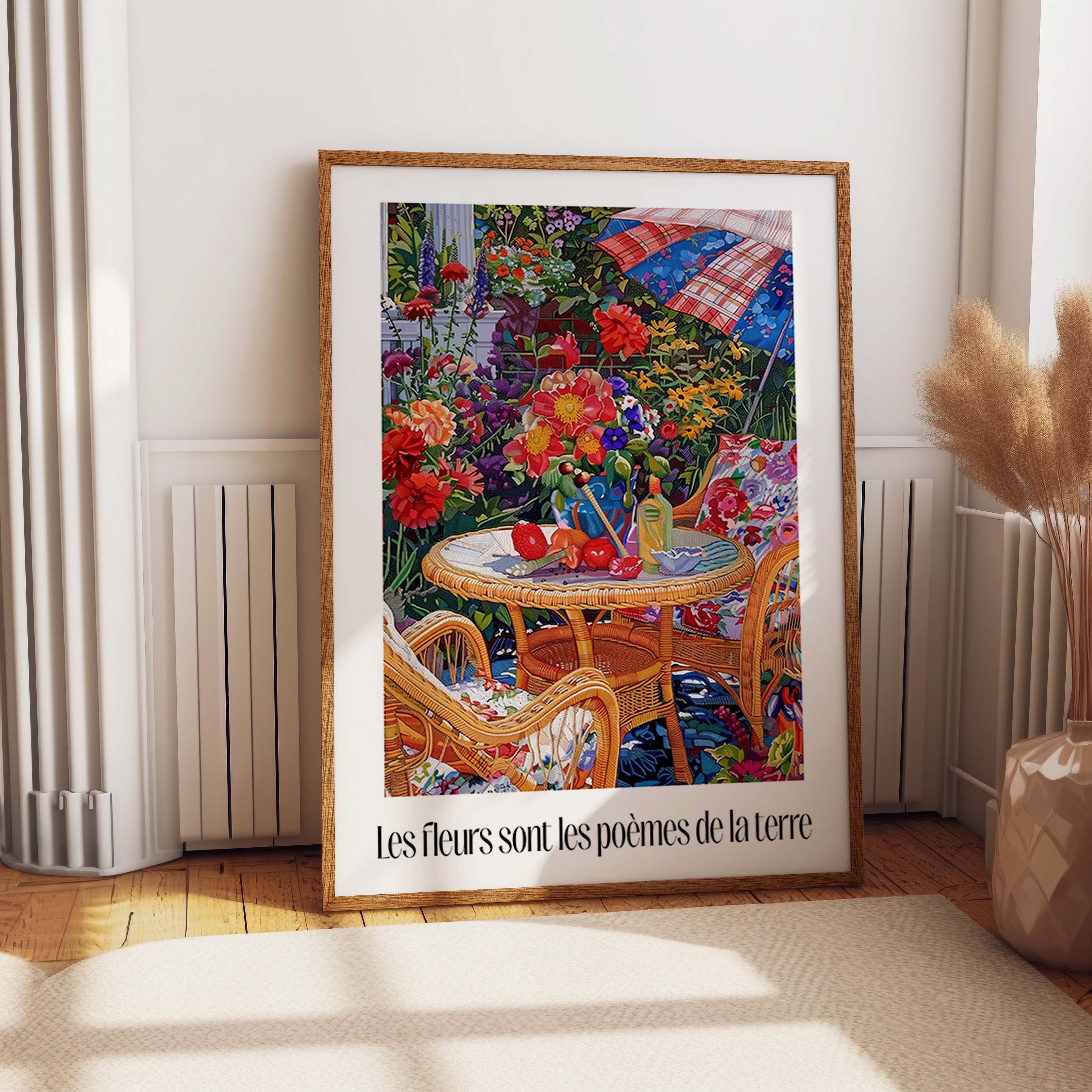 Blooming Garden Wicker Table Outdoor Scene Print