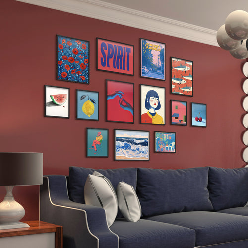 Red and Blue Themed Gallery Wall