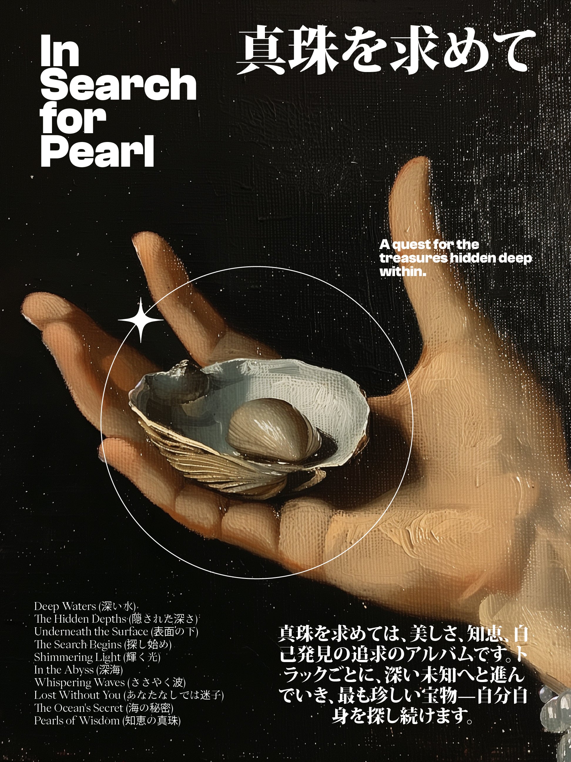 In Search for Pearl Poster – Surreal Hand and Ocean Shell Art Print