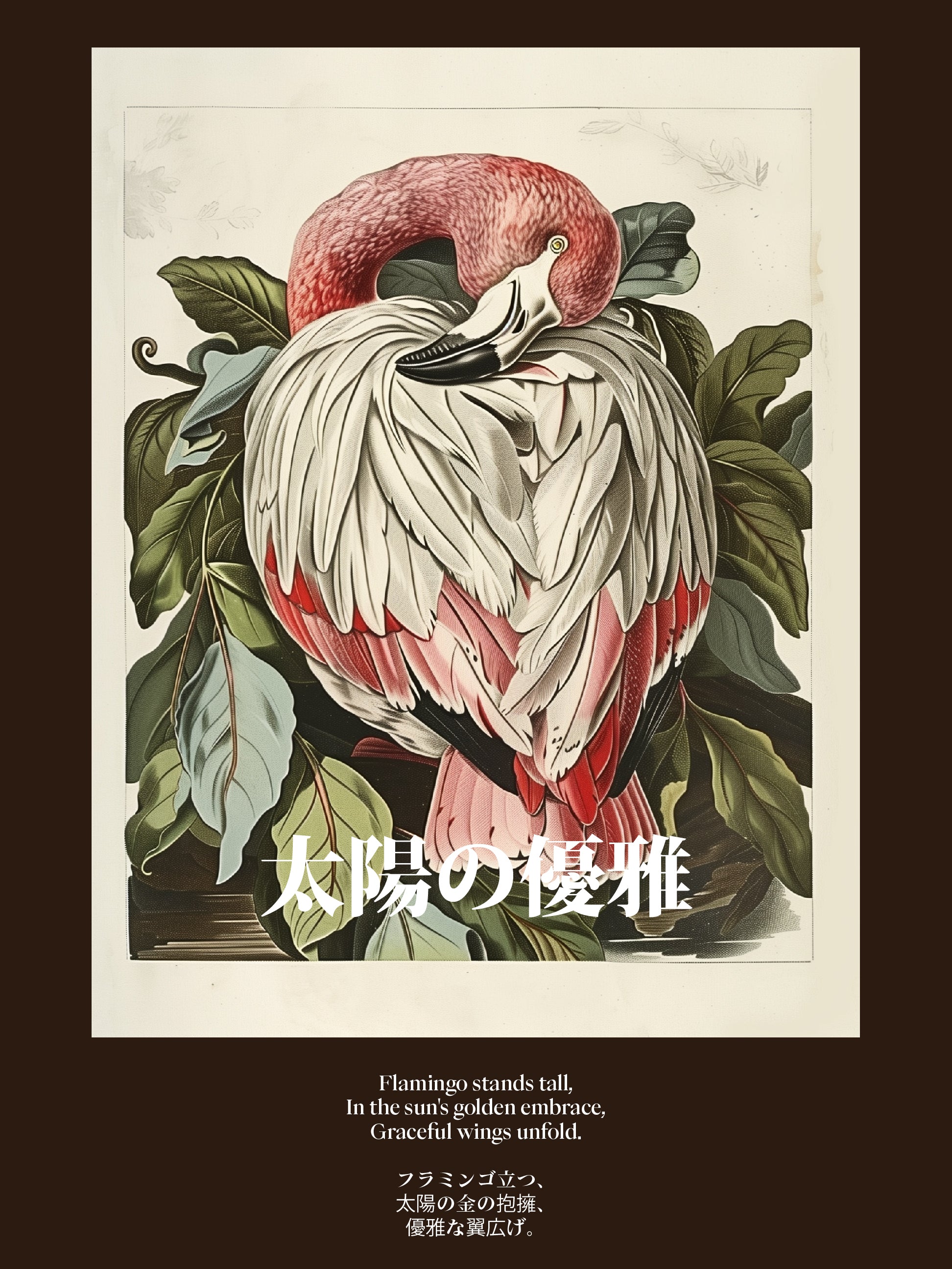 Golden Sun Flamingo Poster – Retro Botanical Tropical Bird Art Print