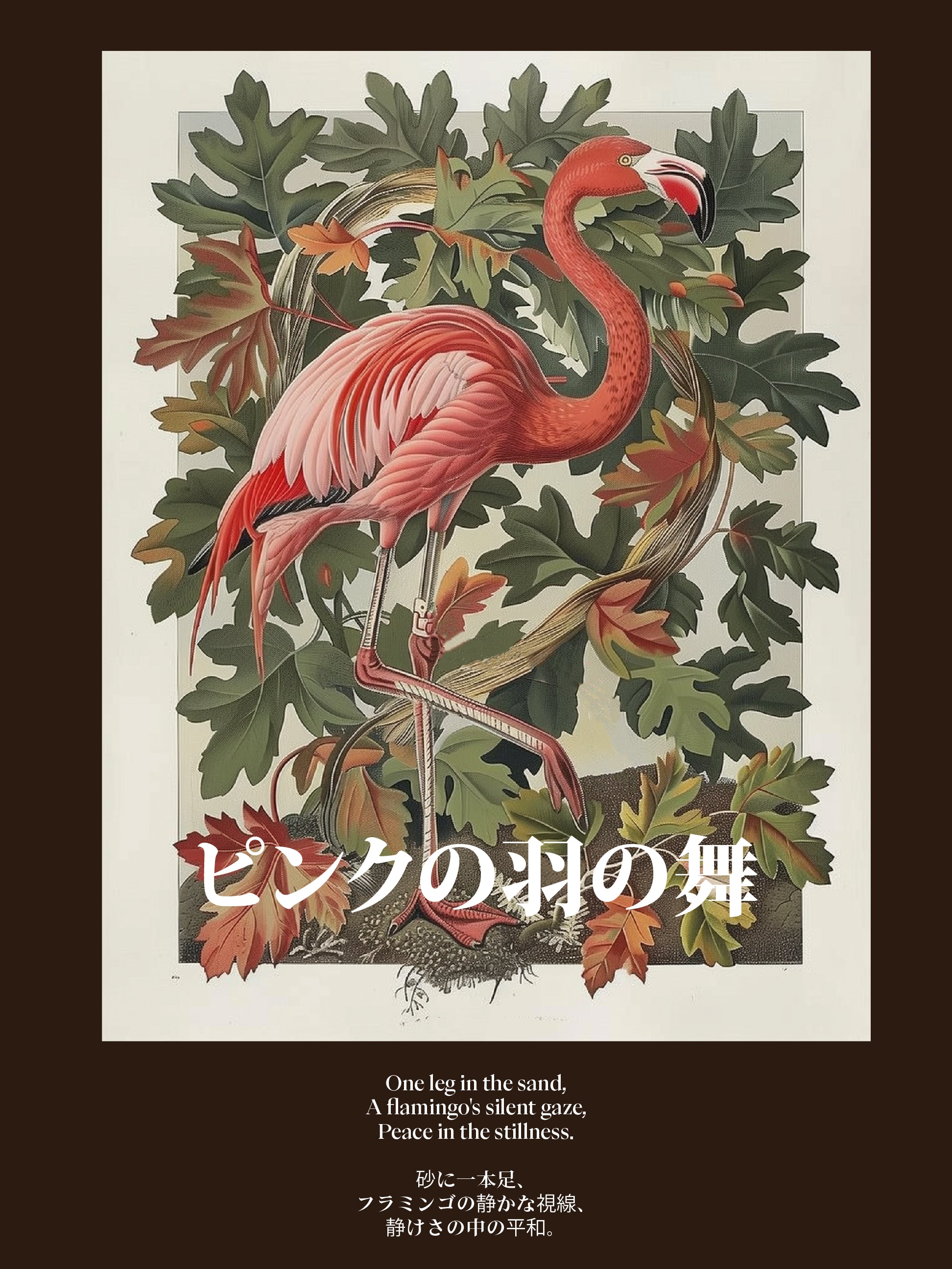 Pink Feathered Flamingo Poster – Retro Botanical Tropical Bird Print
