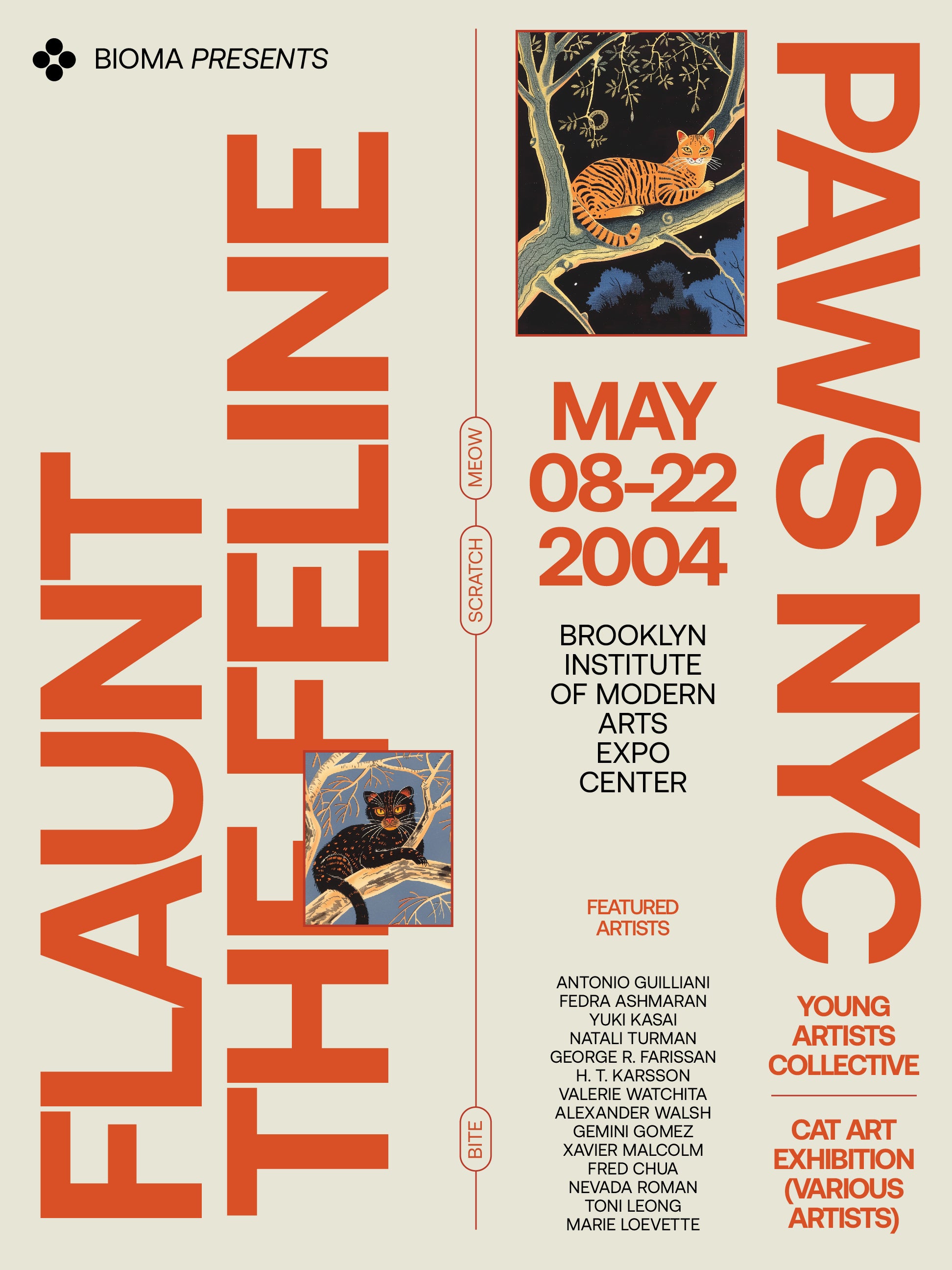 Flaunt the Feline Poster – Retro Cat Art Exhibition Brooklyn NYC Print