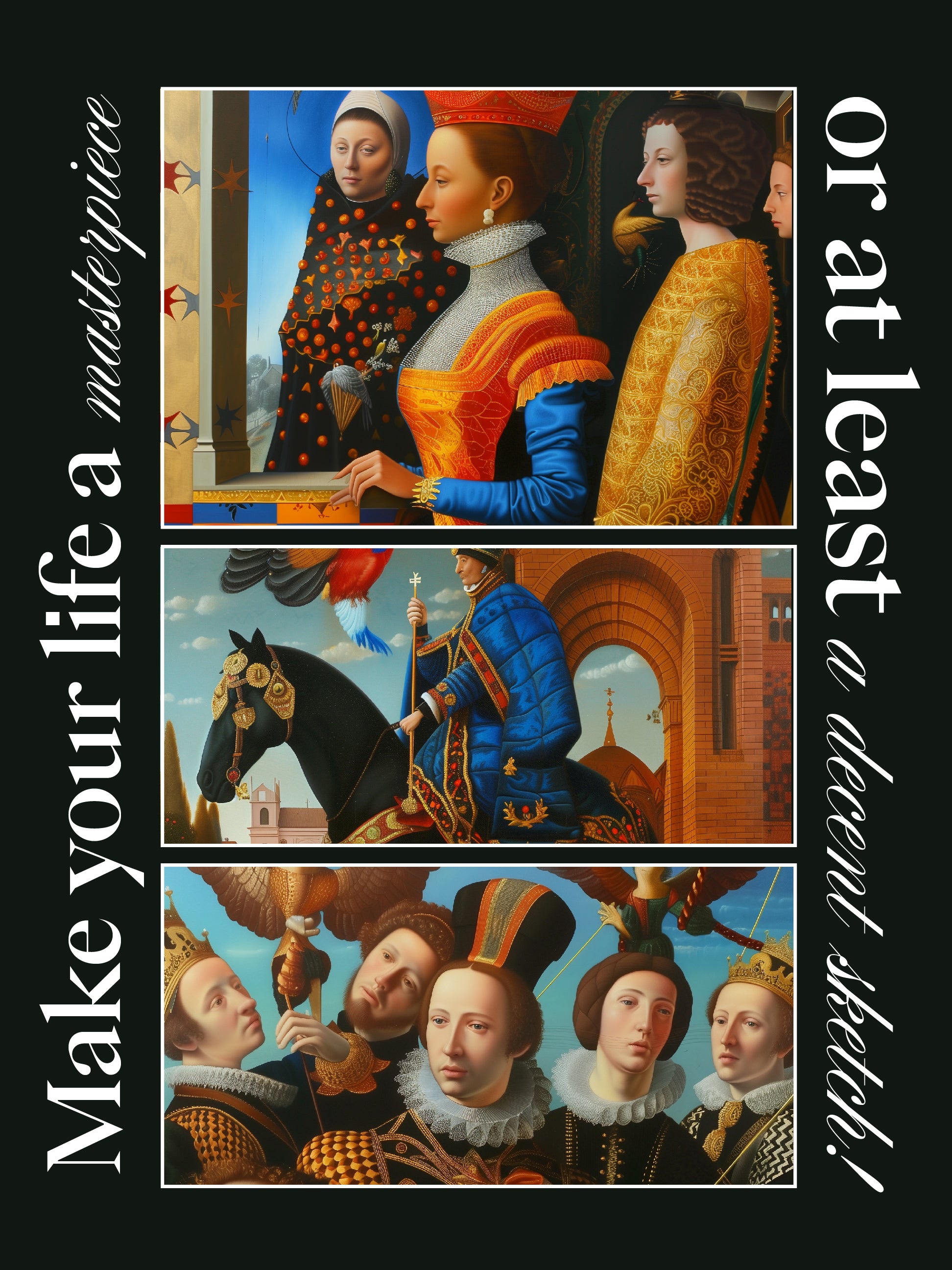 Regal Renaissance Collage Featuring Nobles, Horseback Scene, and Royal Portraits – Art Print