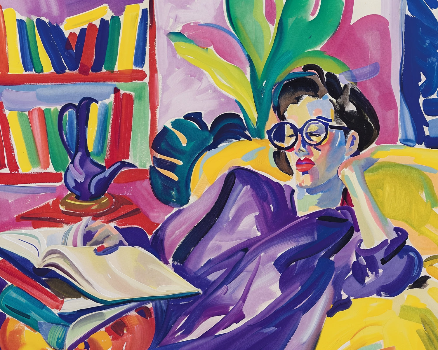 Woman Reader with Glasses Art Print