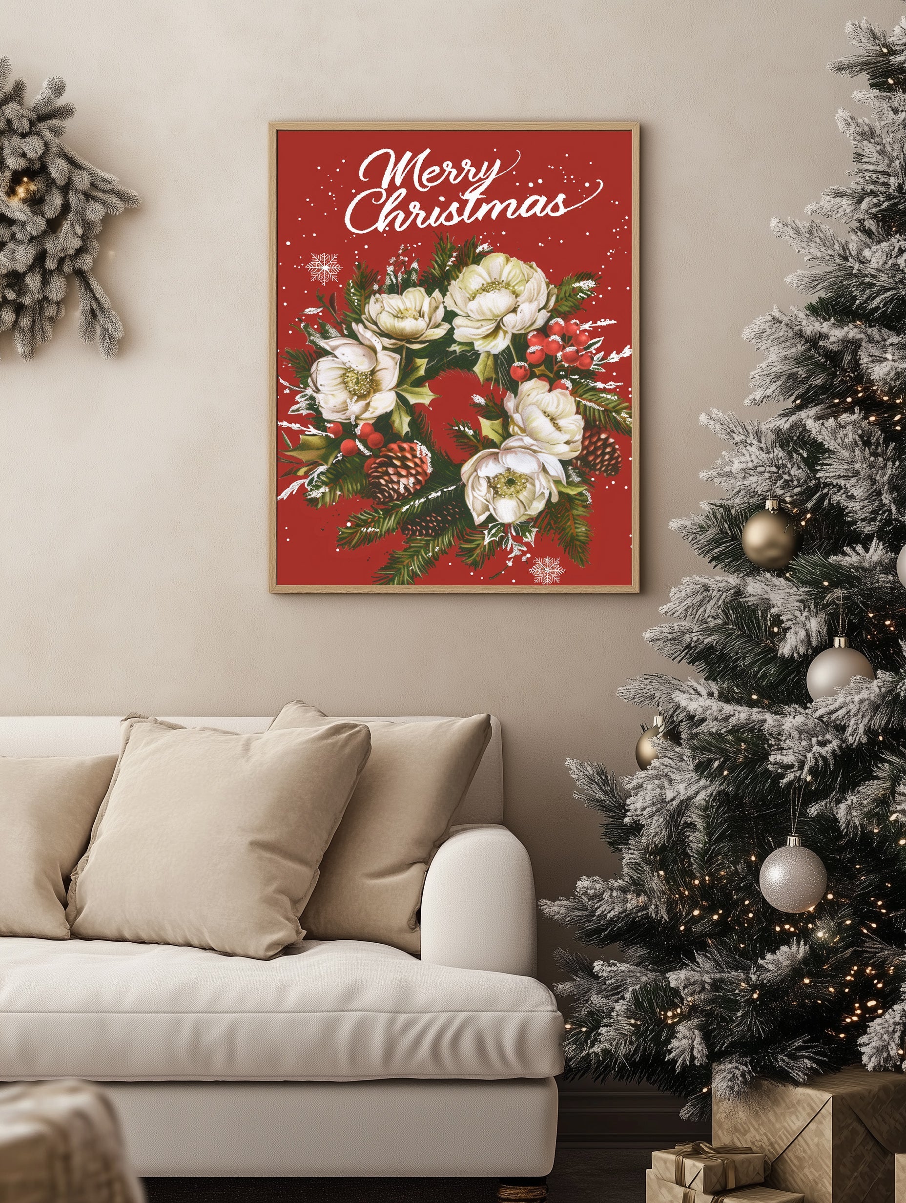 Festive Christmas Wreath Print