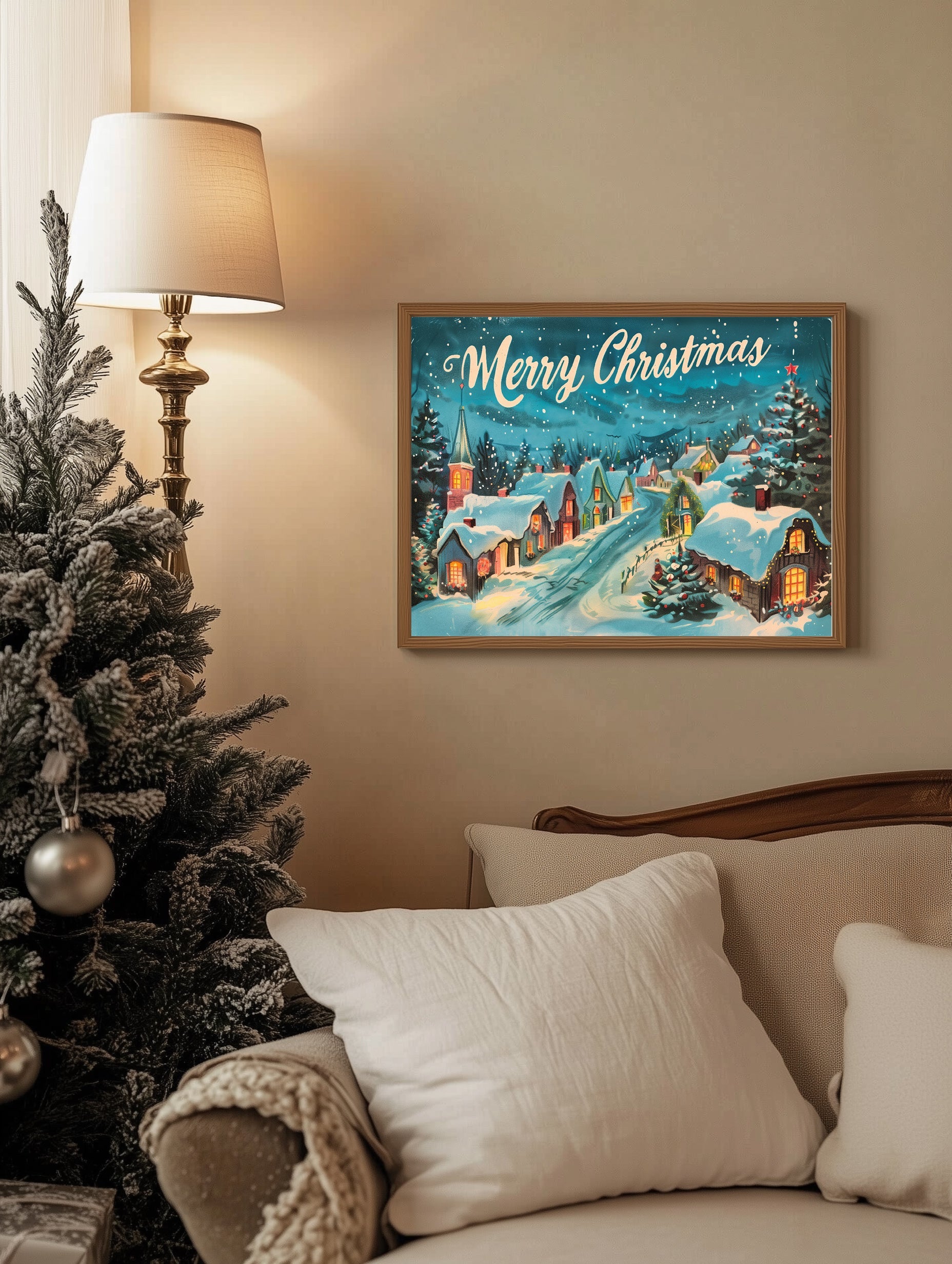 Retro Christmas Village Print