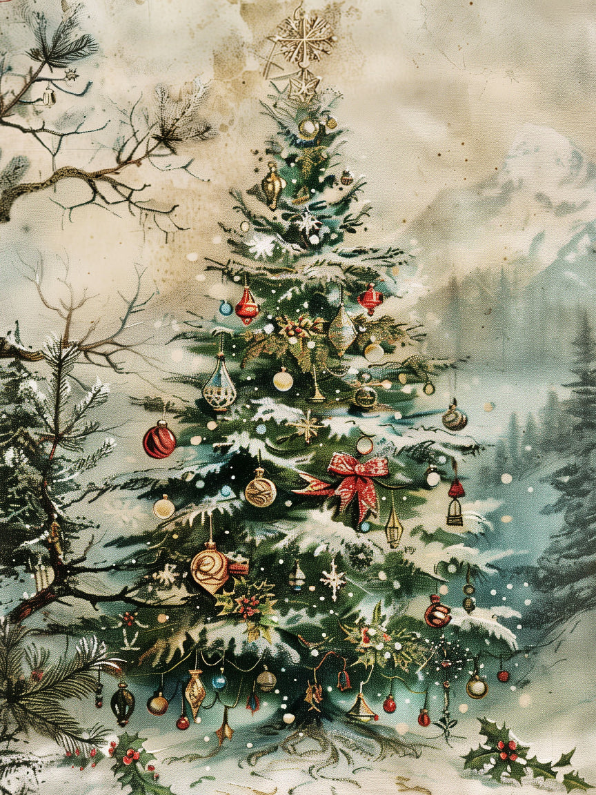 Vintage Christmas Tree Print