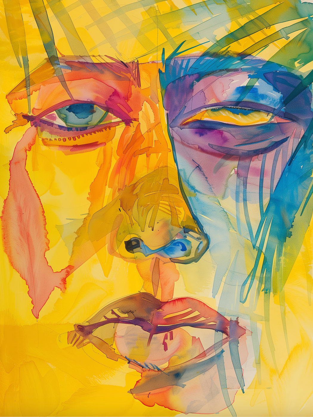 Abstract Watercolor Face Print