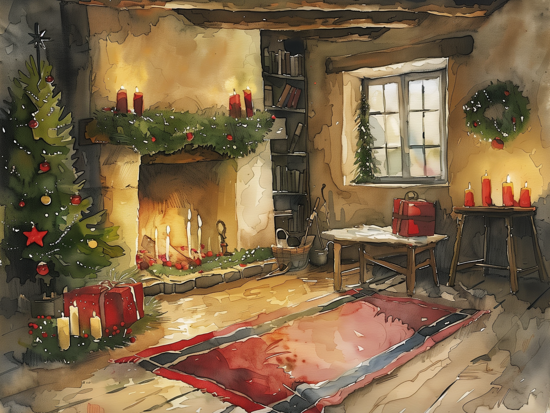 Cozy Christmas Fireplace Print