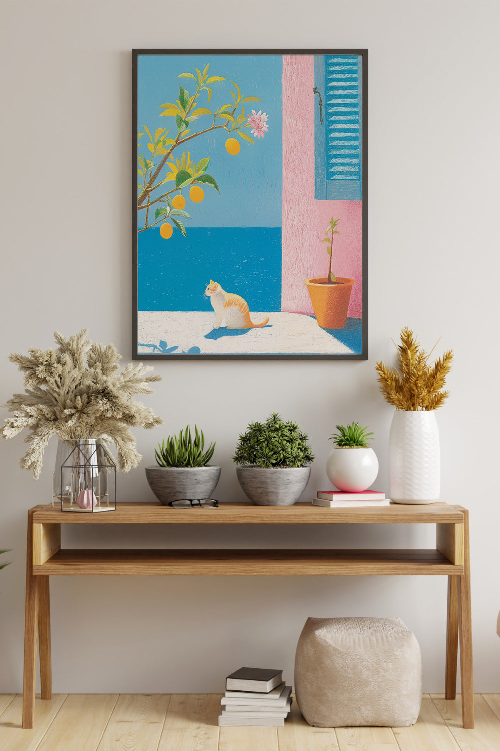 Coastal Kitten and Orange Tree Print