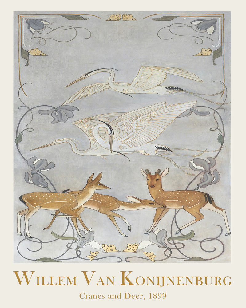 Cranes and Deer Painting by Willem Van Konijnenburg 1899