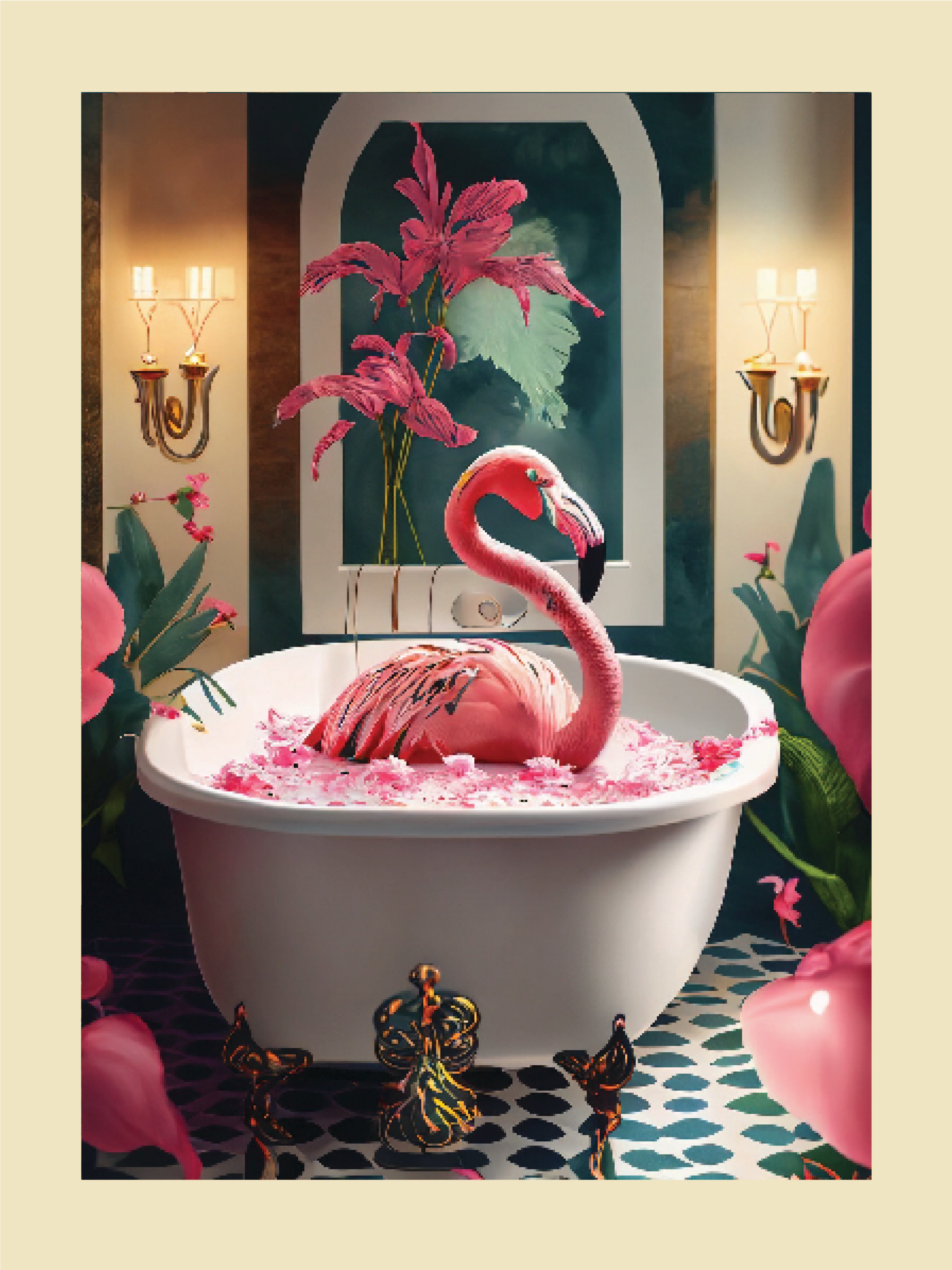 Whimsical Pink Flamingo Bathtub Art