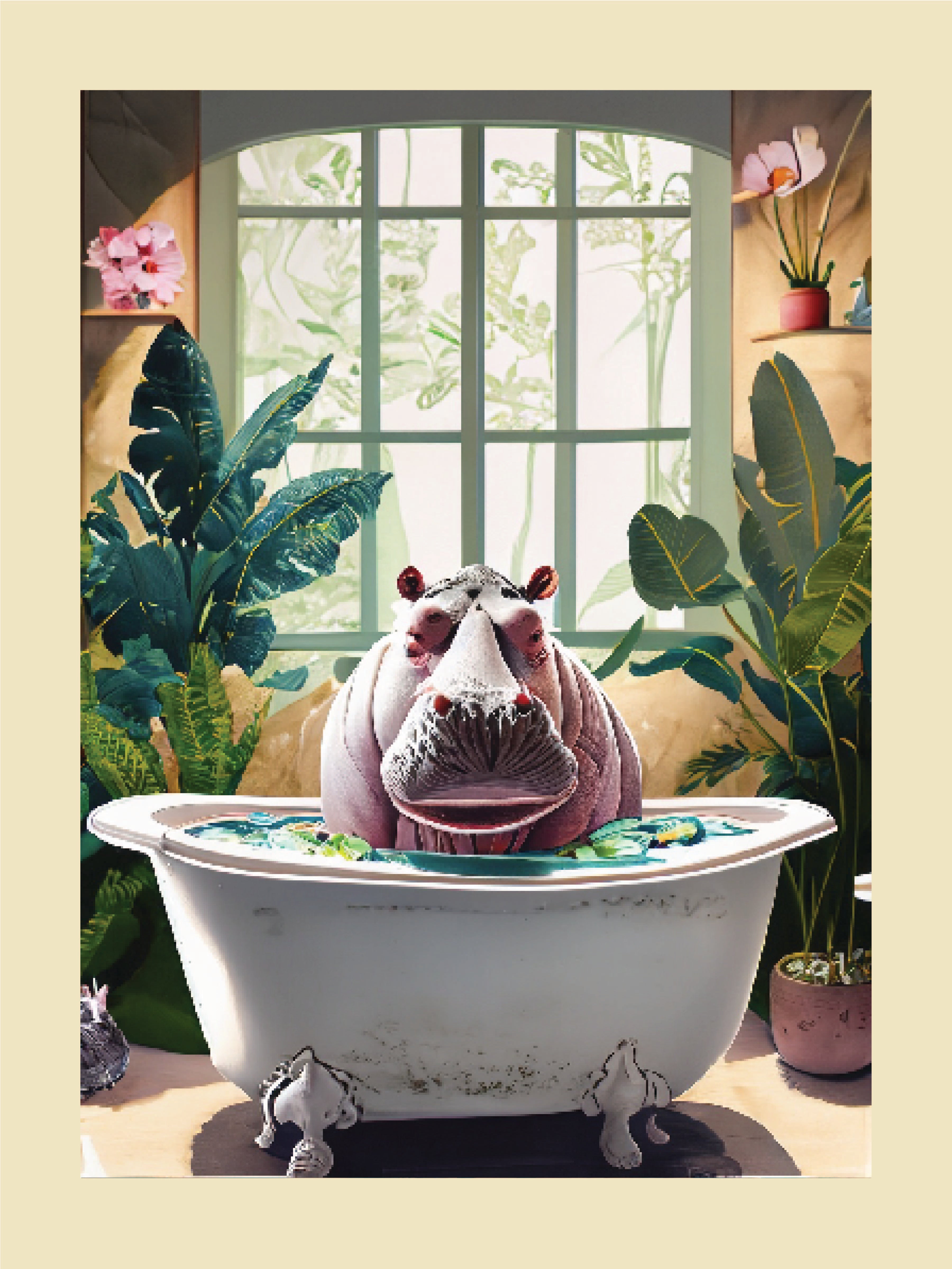 Whimsical Hippo Bathtub Art