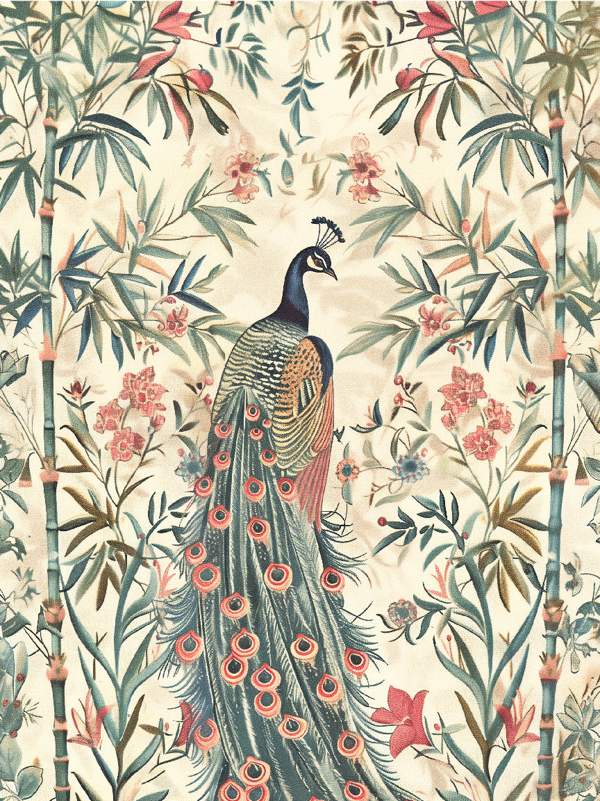 Indian Floral Bamboo Peacock Art