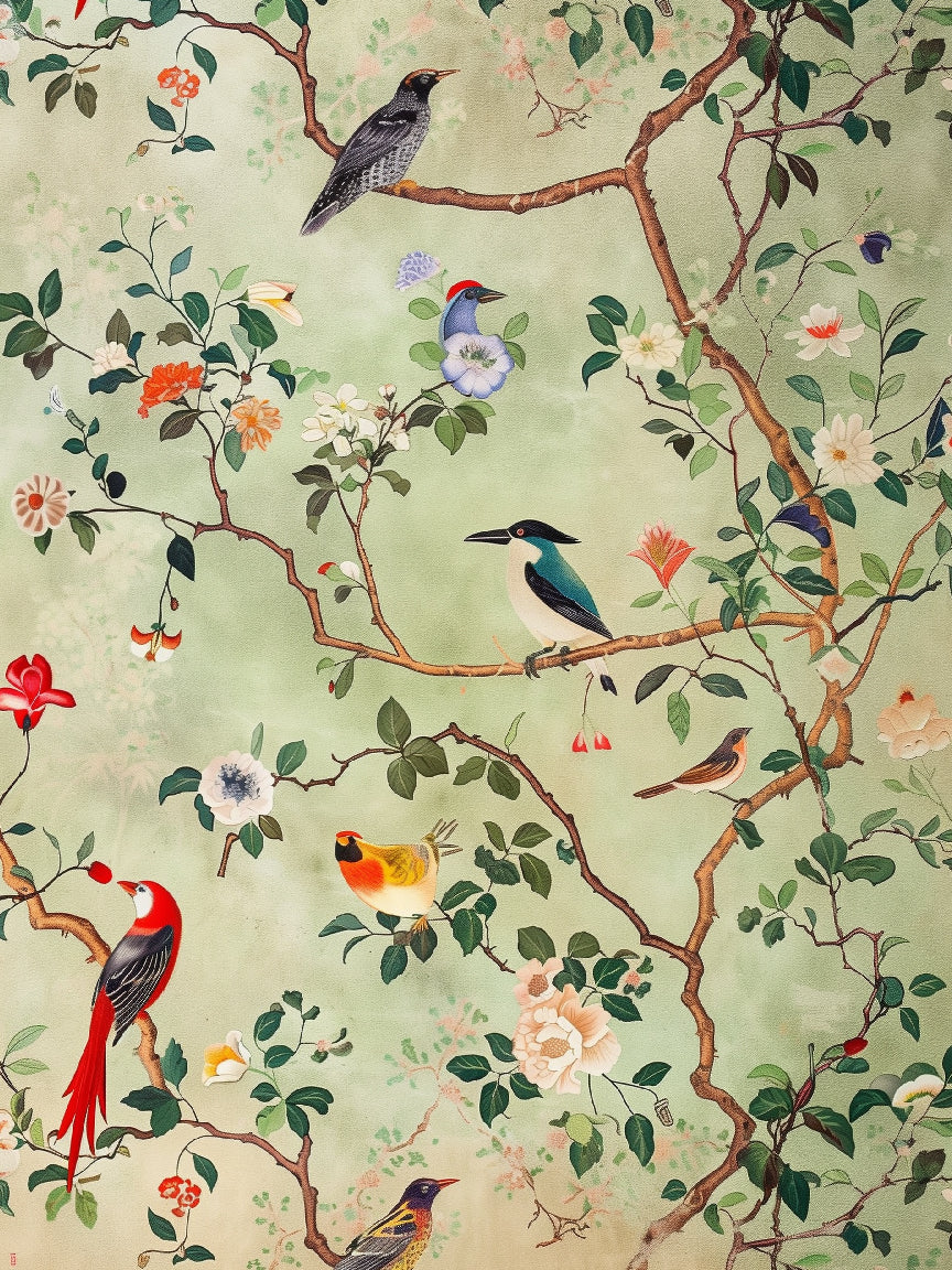 Colorful Birds and Flowers Print