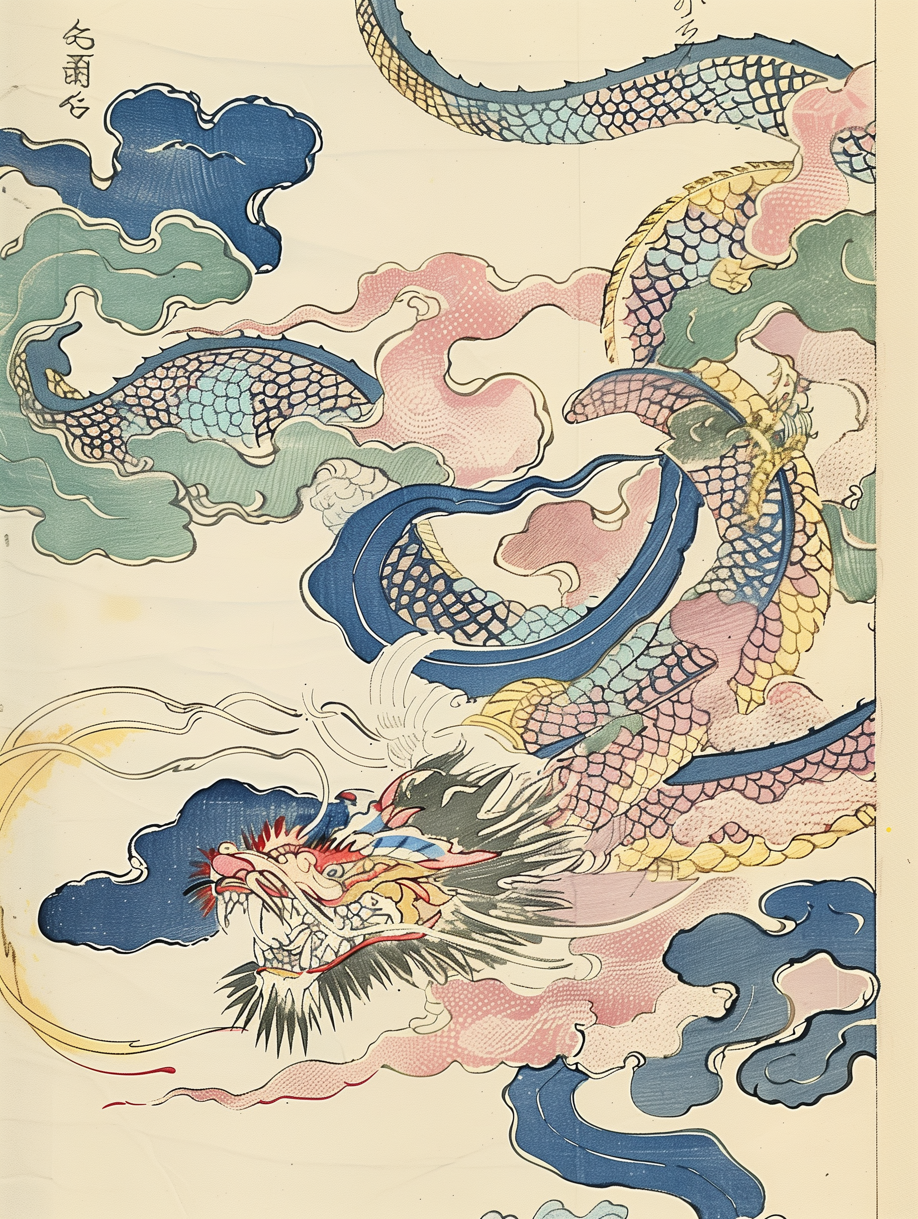 Serpent Dragon Clouds Japanese Mystic Art Print