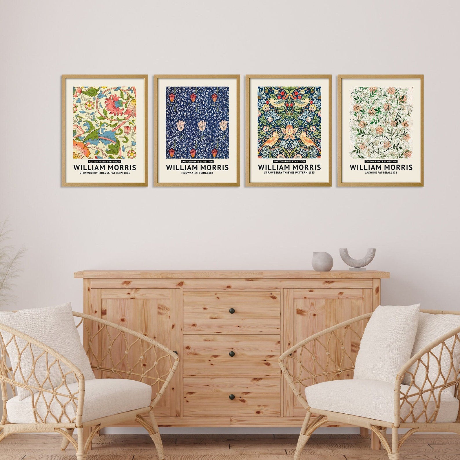 William Morris Set of 4 textile designs for the Arts and Craft Movement Colorful Craftmanship Flower and Bird Wallpaper Pattern Prints